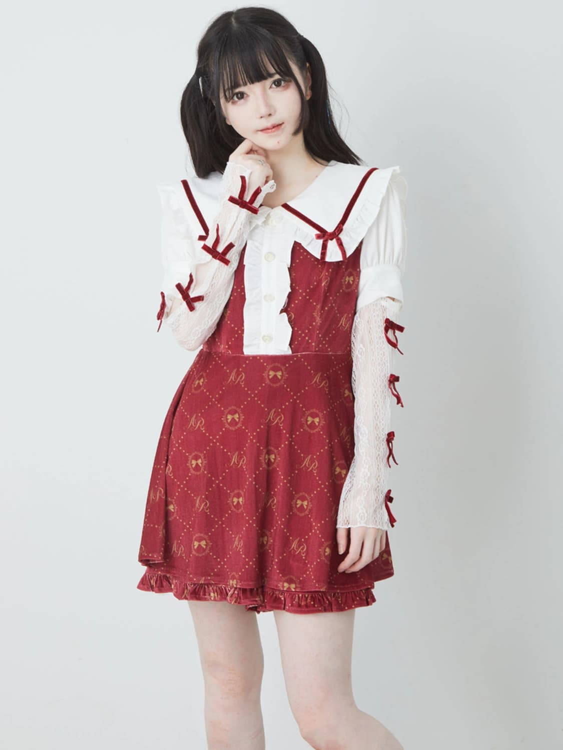 새상품 Ank rouge 벨벳 콤비네이션 원피스 양산형 지뢰계 리즈리사 상품이미지1