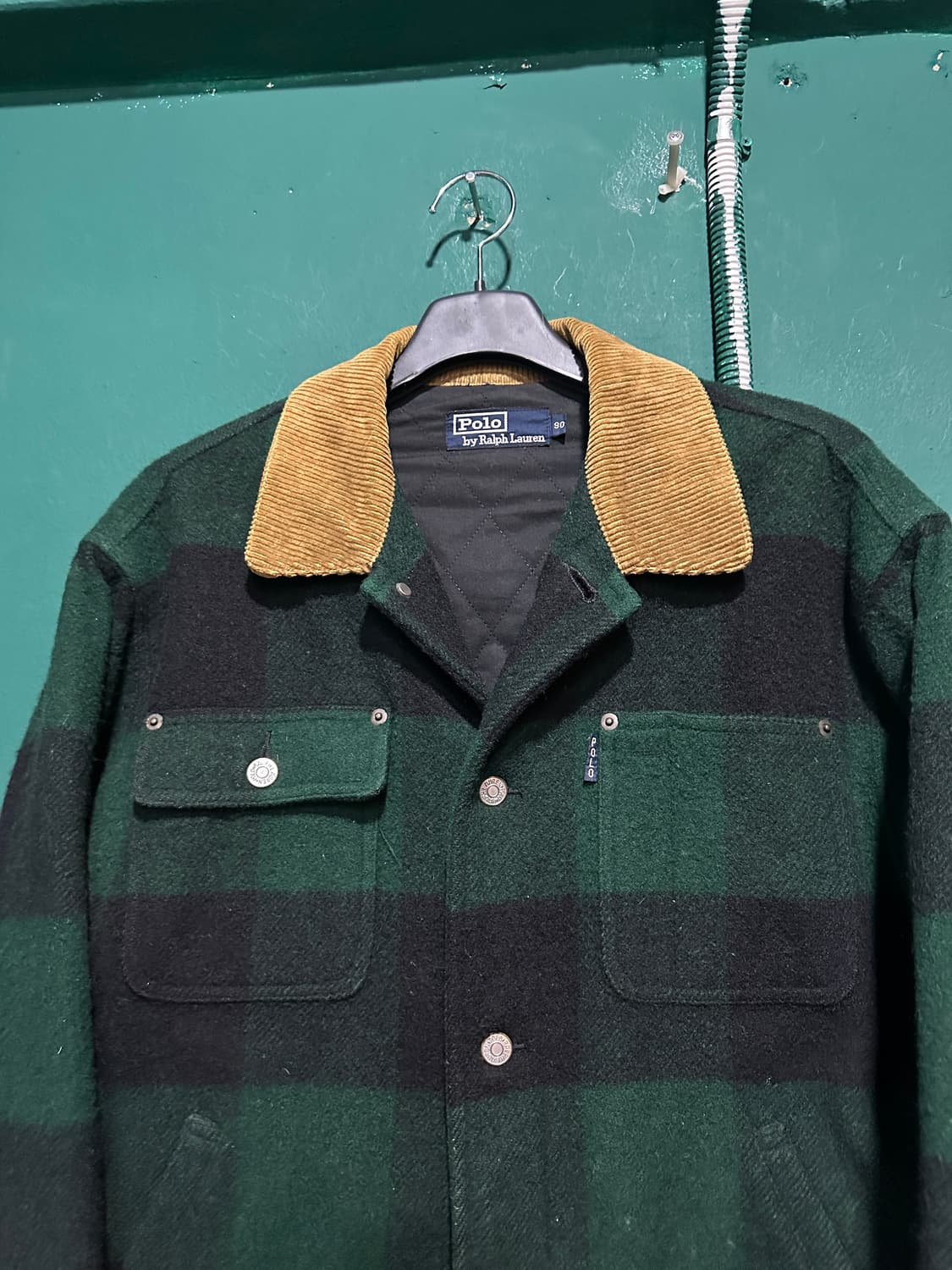 90s 폴로 덩가리 그린체크 코듀로이카라100-105 상품이미지2