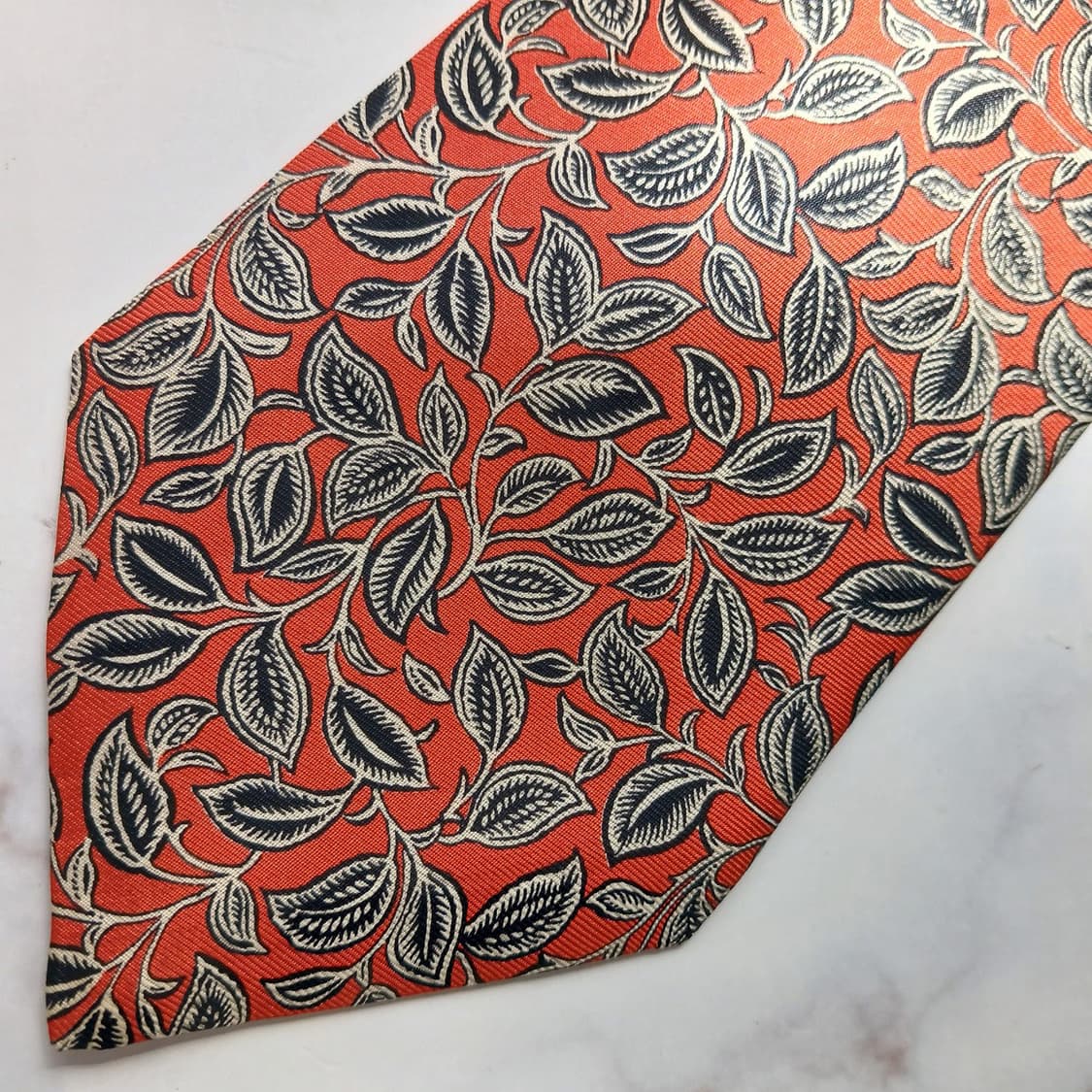 세루티 실크 오렌지 나뭇잎 모티브 넥타이 9cm A+등급 E945 상품이미지7