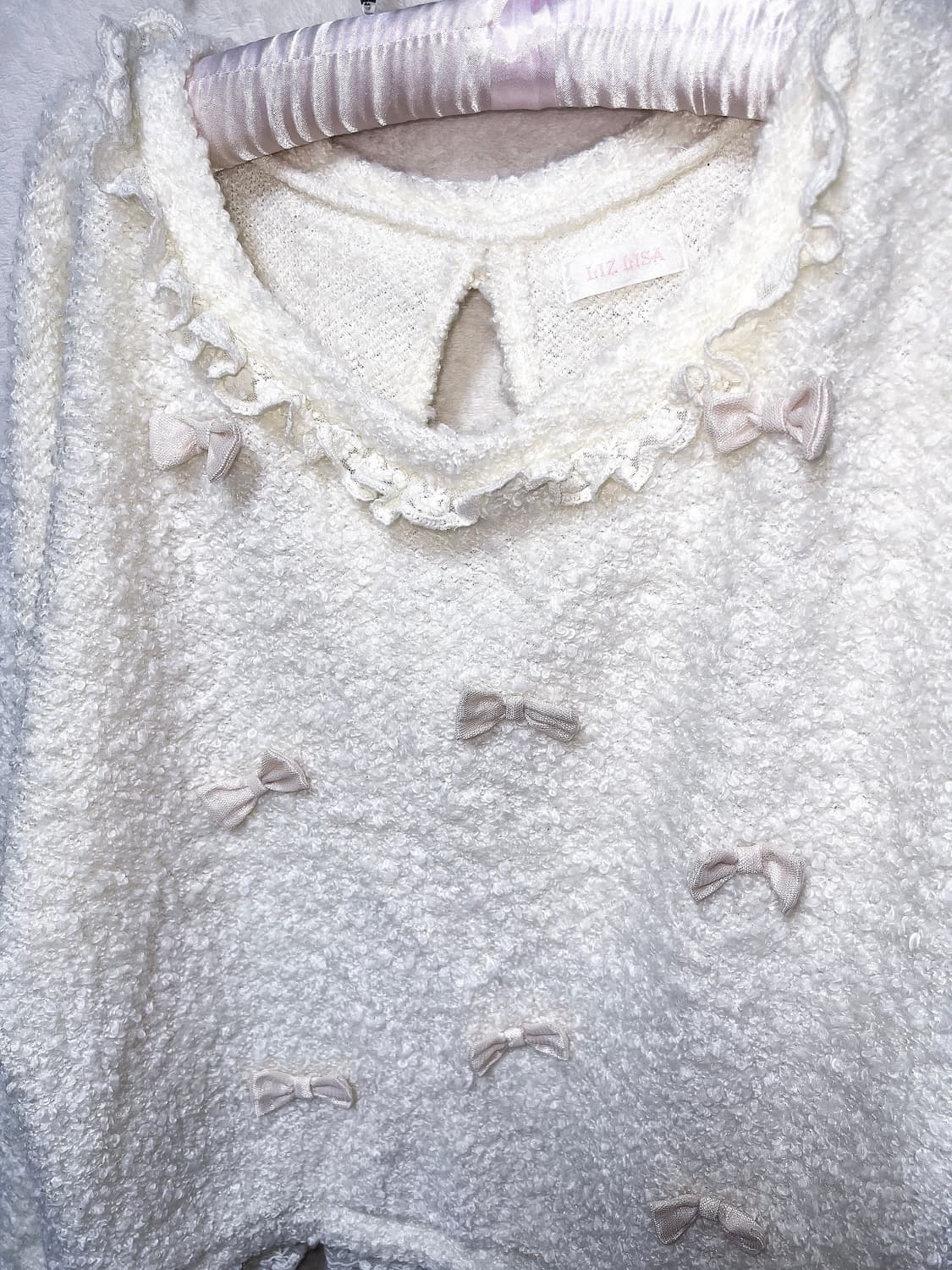 리즈리사 달천깔 라떼갸루 히메 로맨틱 로걀 백리본 뽀글이 니트 핀터 희귀 상품이미지8