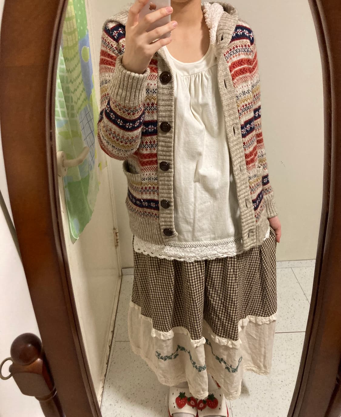 패턴 후드 양털 가디건 상품이미지2