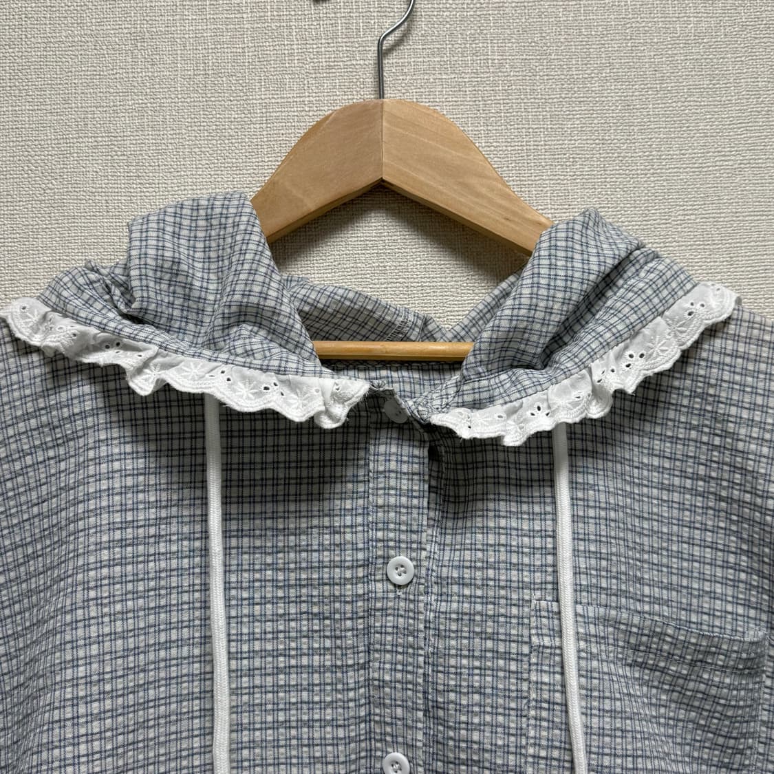 새상품/블루 체크 펀칭 반팔  상품이미지2