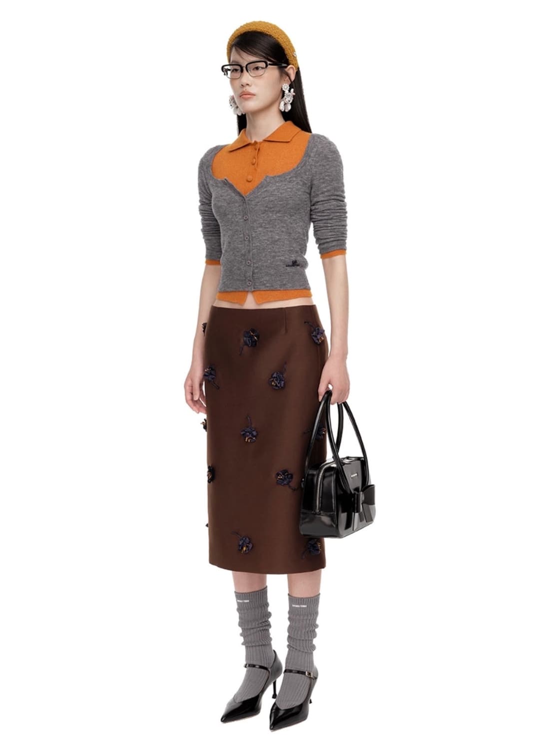 [6]슈슈통 25fw 와이드 라운드 넥 피티드 가디건/그레이 상품이미지2