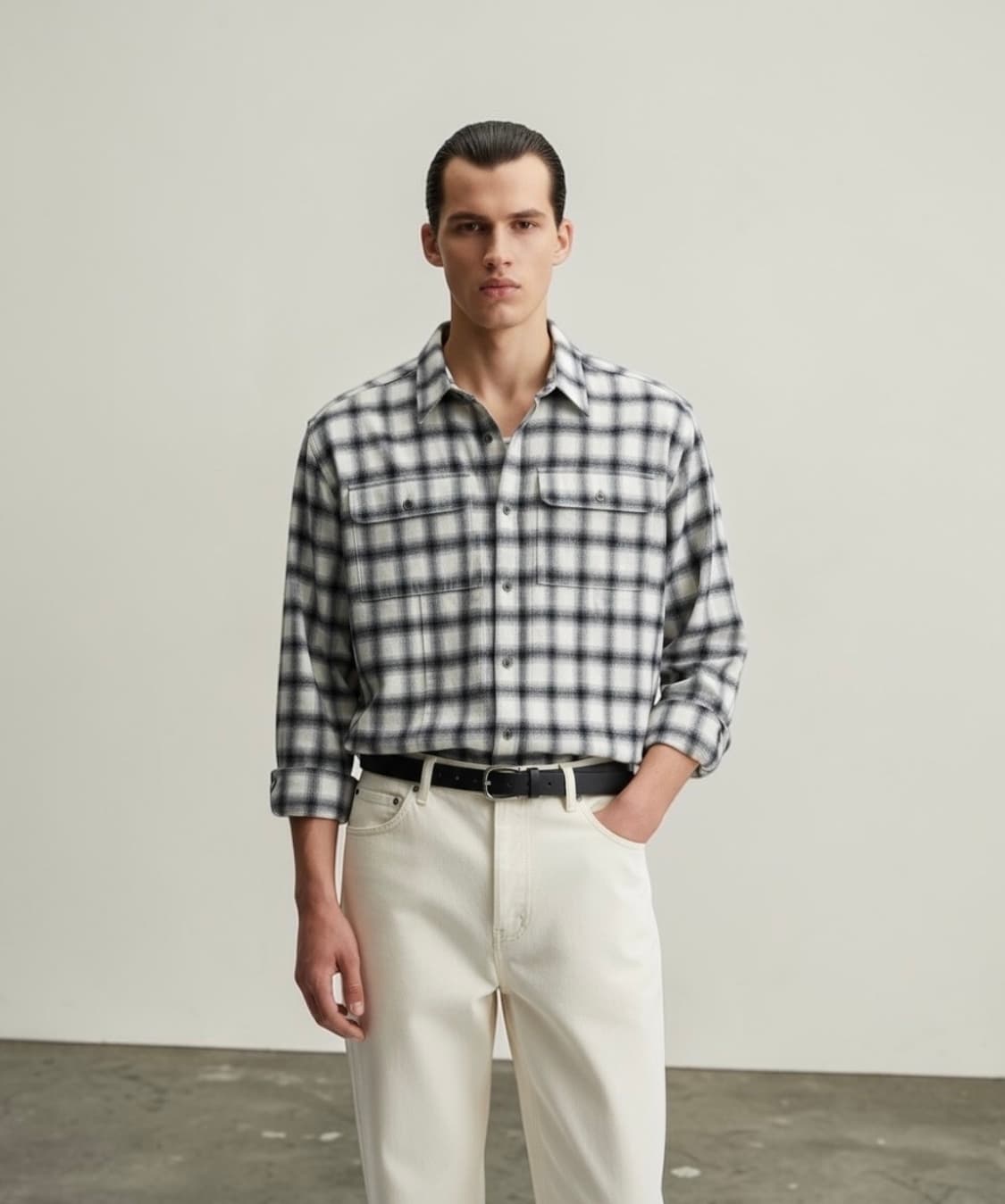 48/ 솔리드옴므 견장 디테일 플란넬 셔츠자켓 상품이미지1