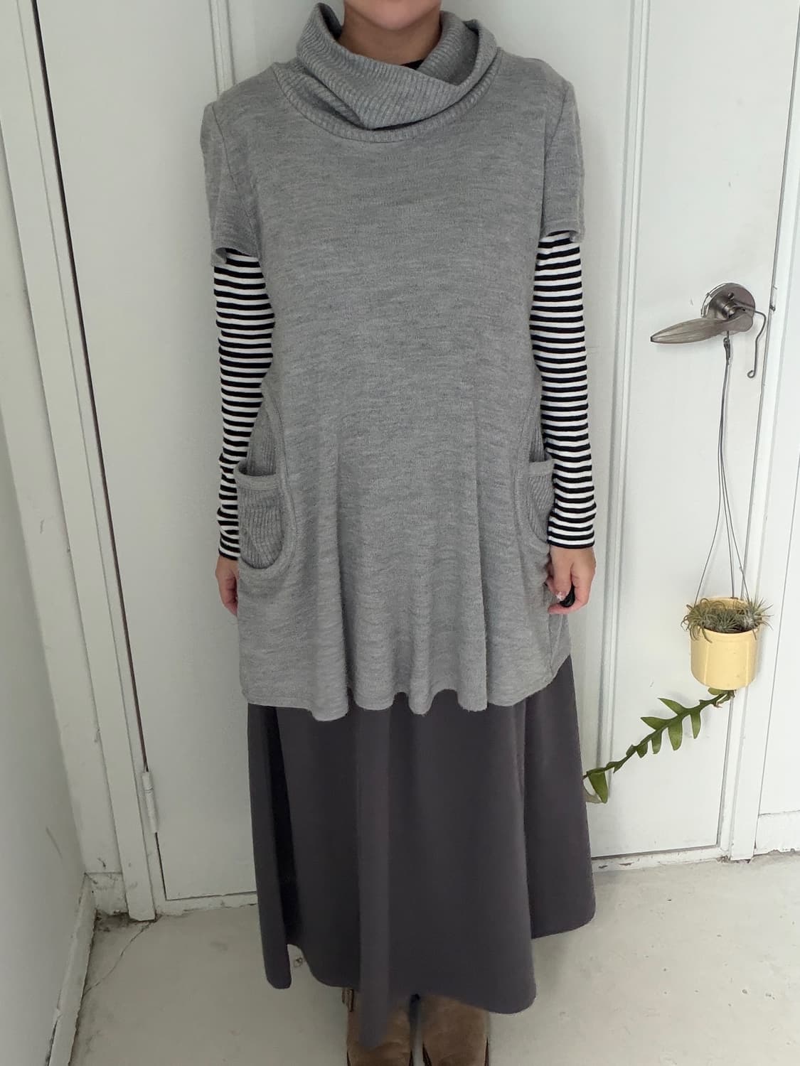 일본빈티지 차콜 플레어 롱스커트 상품이미지2