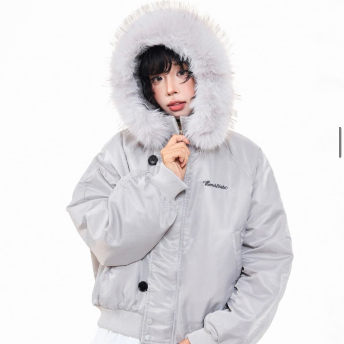 그레이 퍼 후드 자켓 점퍼 무스탕 러프넥 팬시클럽 러브이즈트루 아캄 상품이미지1