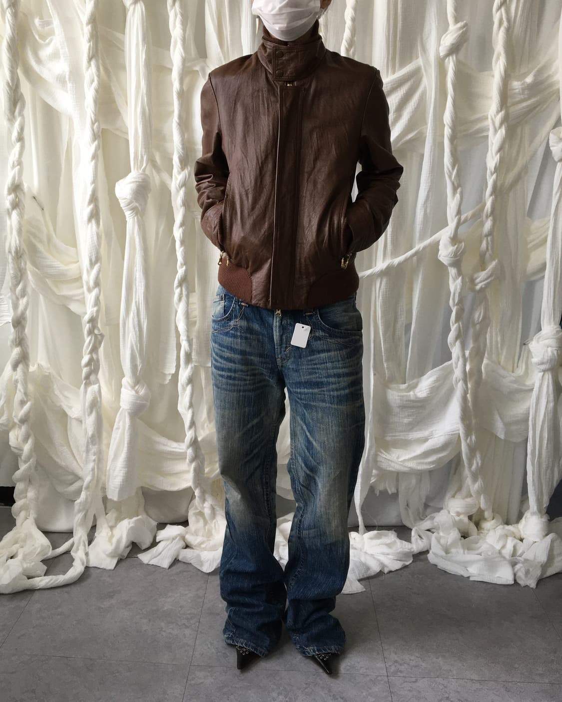 Lamb skin high neck bomber leather jacke 상품이미지1