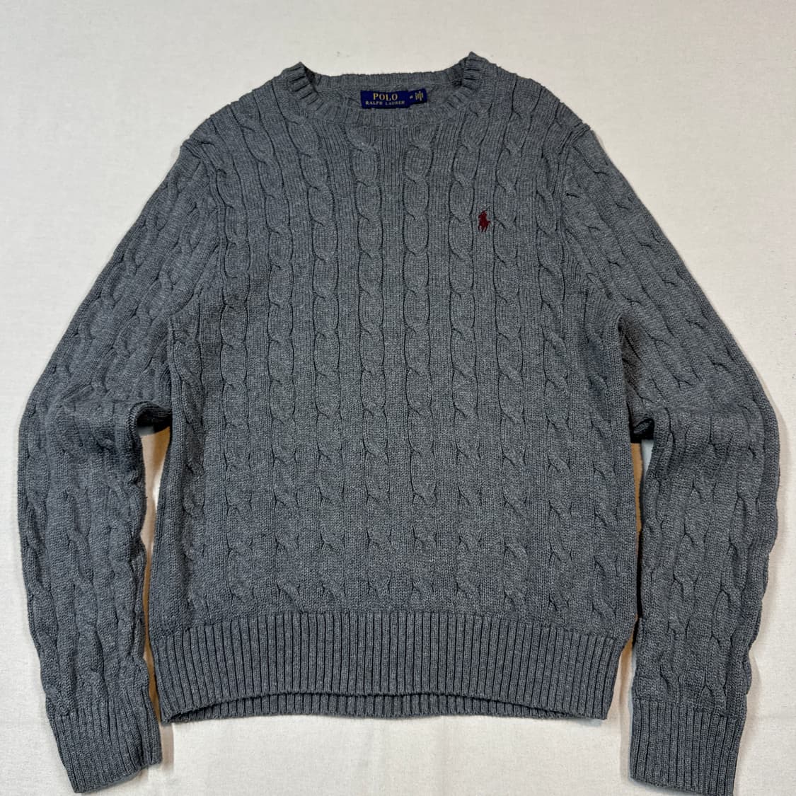 M) 폴로 랄프로렌 케이블 꽈배기 라운드넥 니트 그레이 상품이미지2