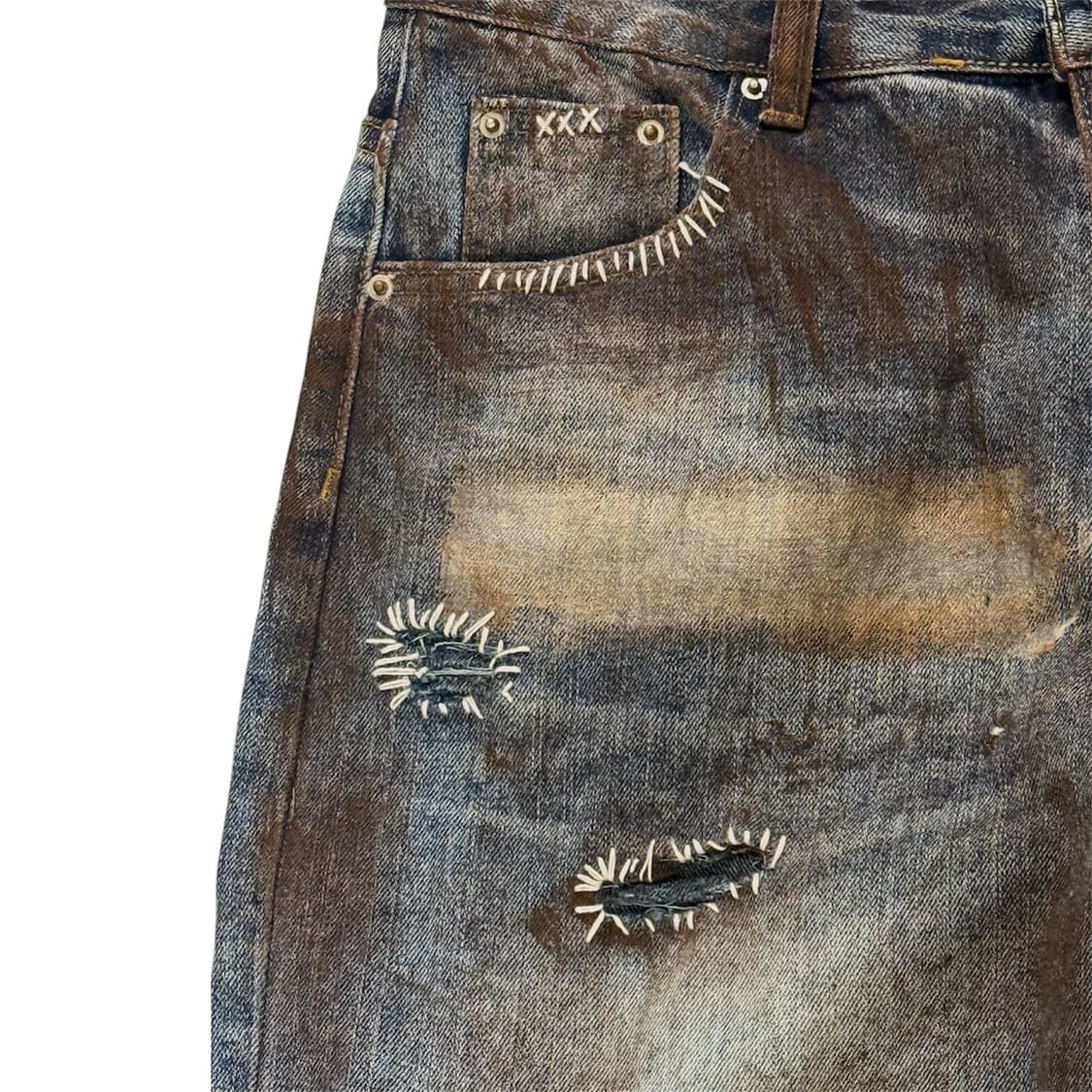Vintage handmade 자수 데님 워싱 팬츠 상품이미지8