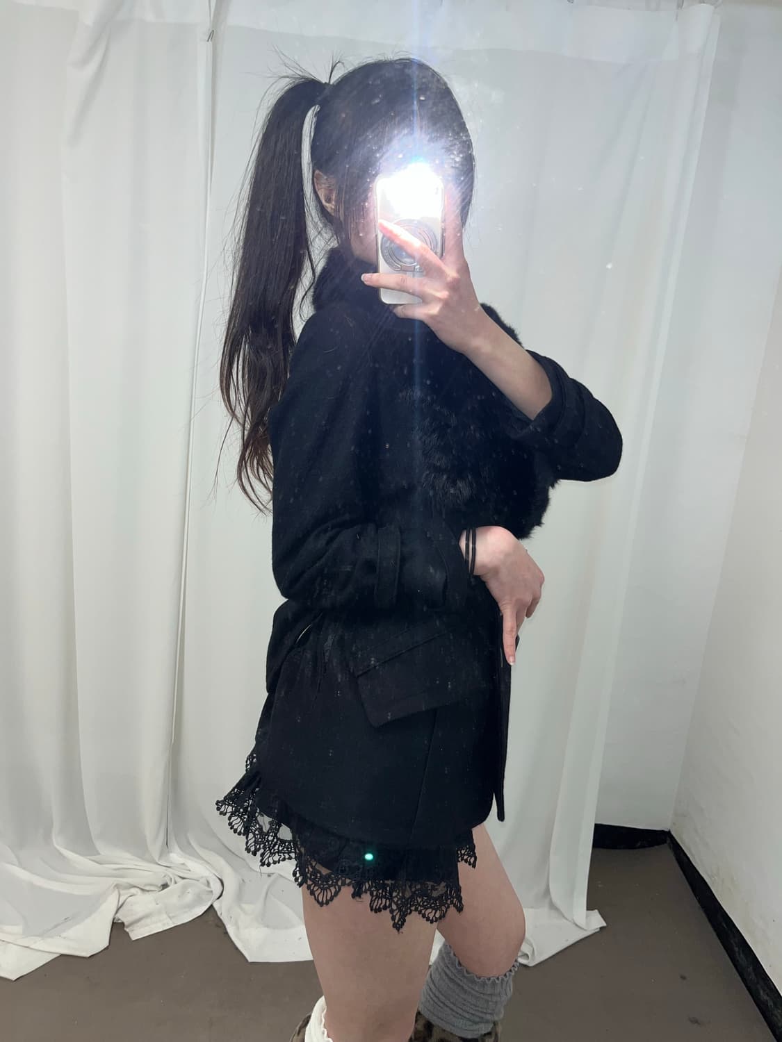 오네걀st 카라 래빗퍼 트리밍 코트 상품이미지4