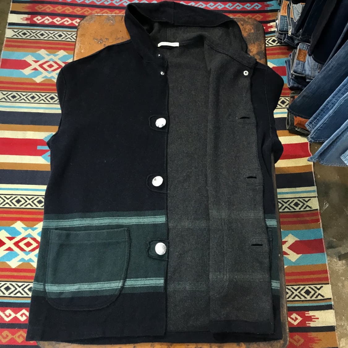 UK VTG 영국 빈티지 네이비 컬러링 후드 싱글 코트 여성 오버핏 상품이미지7