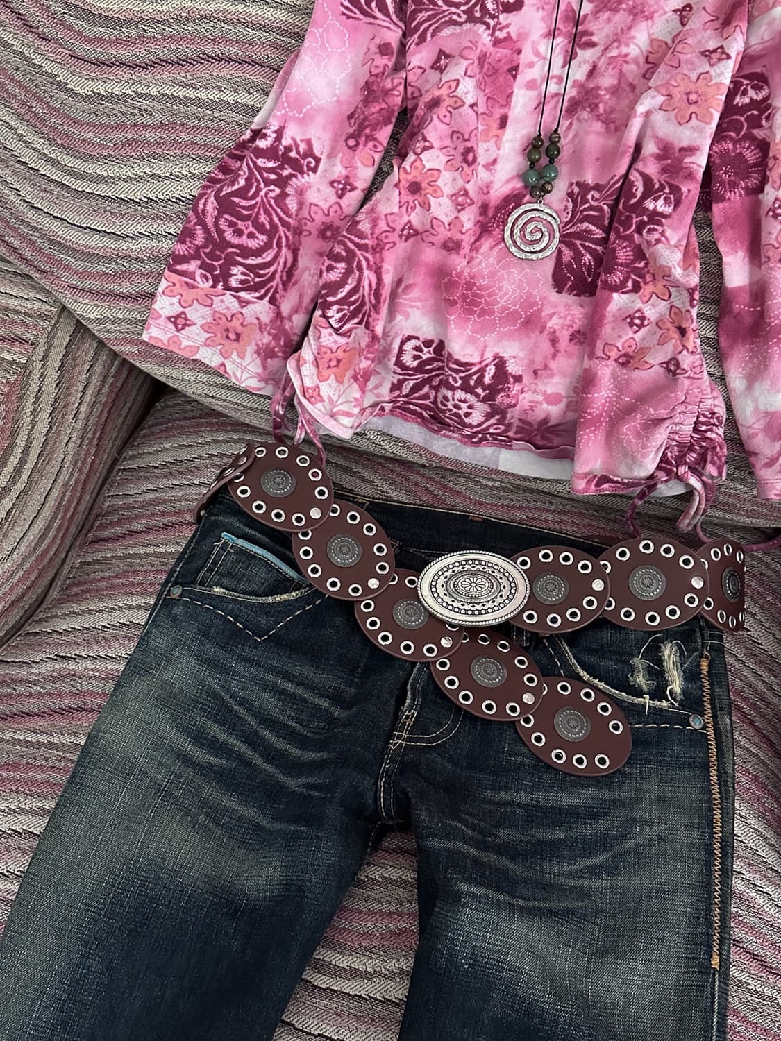 Turquoise Beaded Washed Denim Pants 0189 상품이미지6