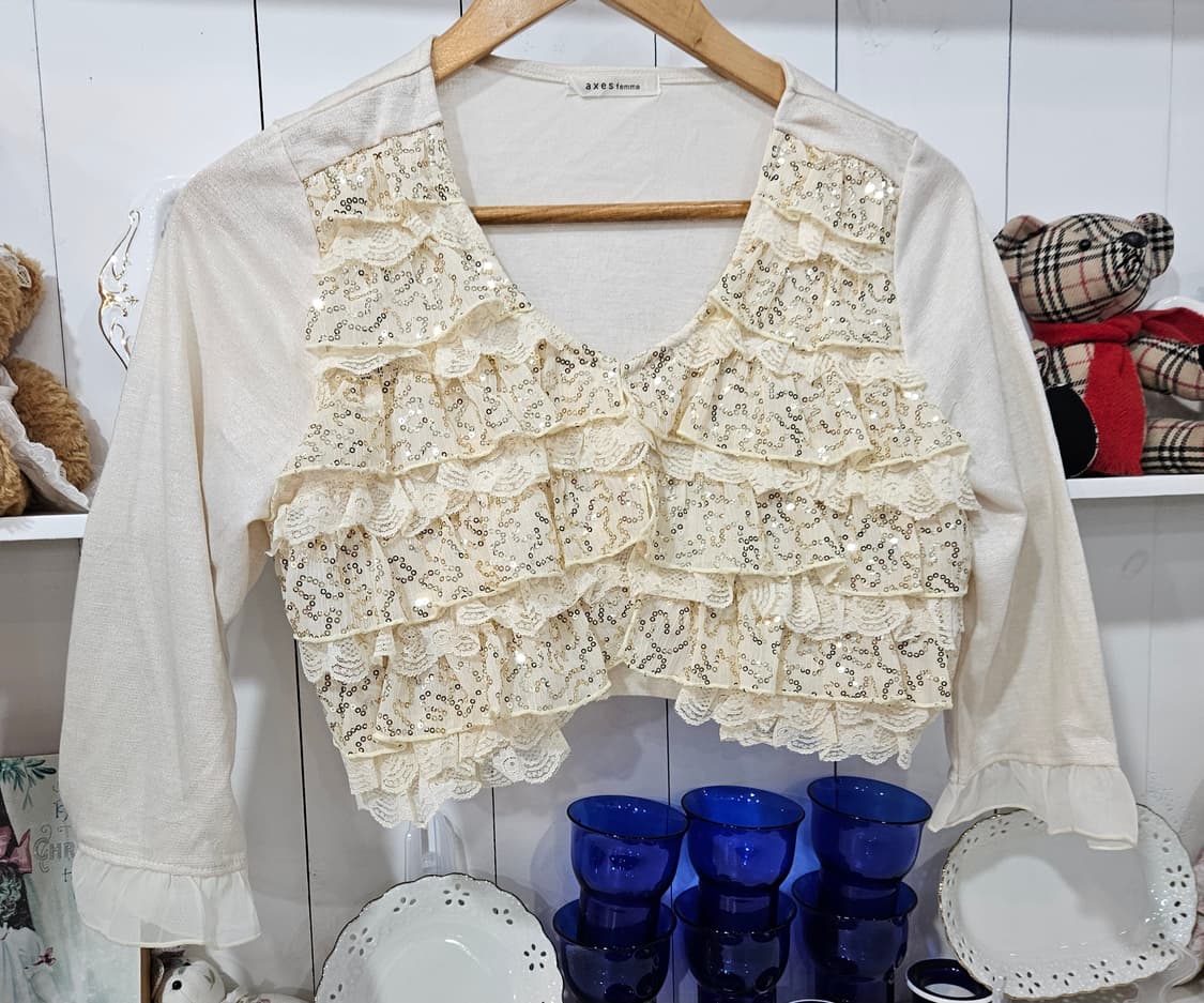 axes femme 레이스 스팽글 크롭 볼레로 가디건 상품이미지2