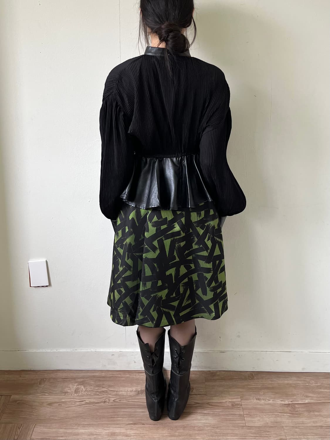 Japan vtg 레더 플리츠 탑 상품이미지10