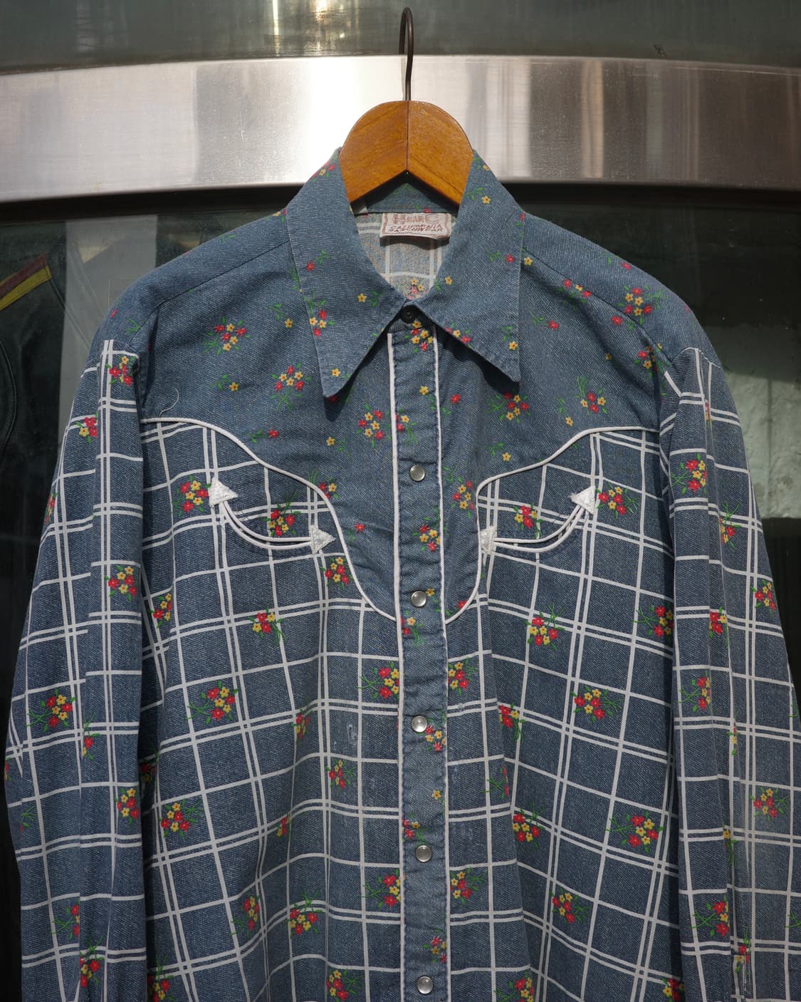 70‘s H ba C 플라워 에스넥 체크 웨스턴 셔츠 상품이미지2