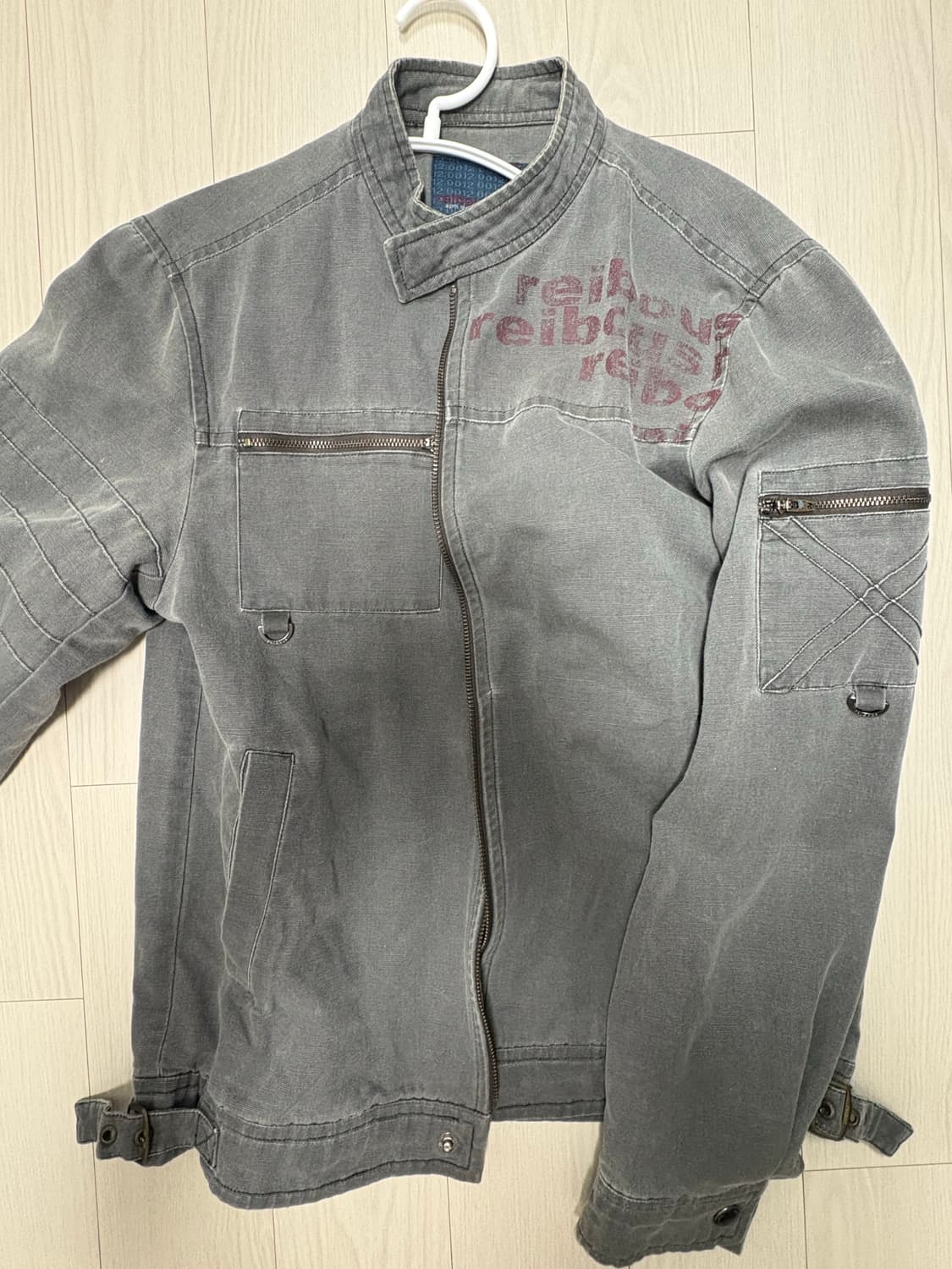 Reibous y2k 그레이 코튼 싱글 라이더 자켓 상품이미지1