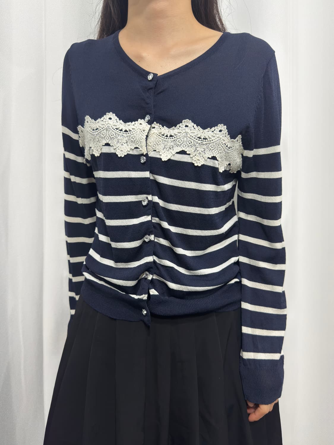 stripe lace design cardigan 상품이미지2
