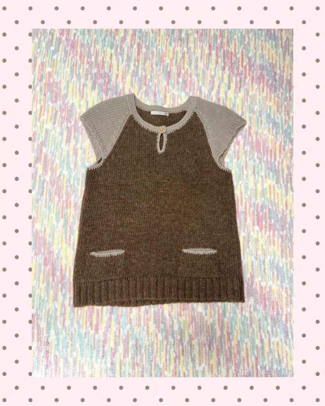 베이지 브라운 배색 반소매 니트 상품이미지1