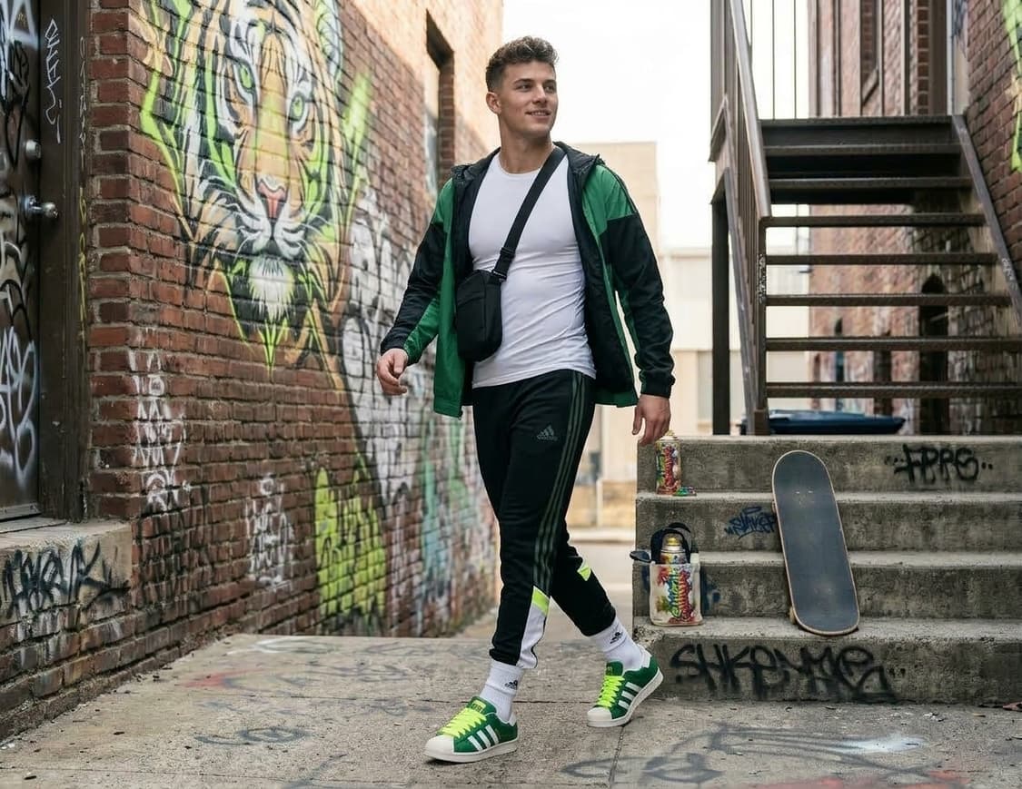 [S급]아디다스 슈퍼스타 그린 네온 와이드레이스 (BD7419)255mm 상품이미지3