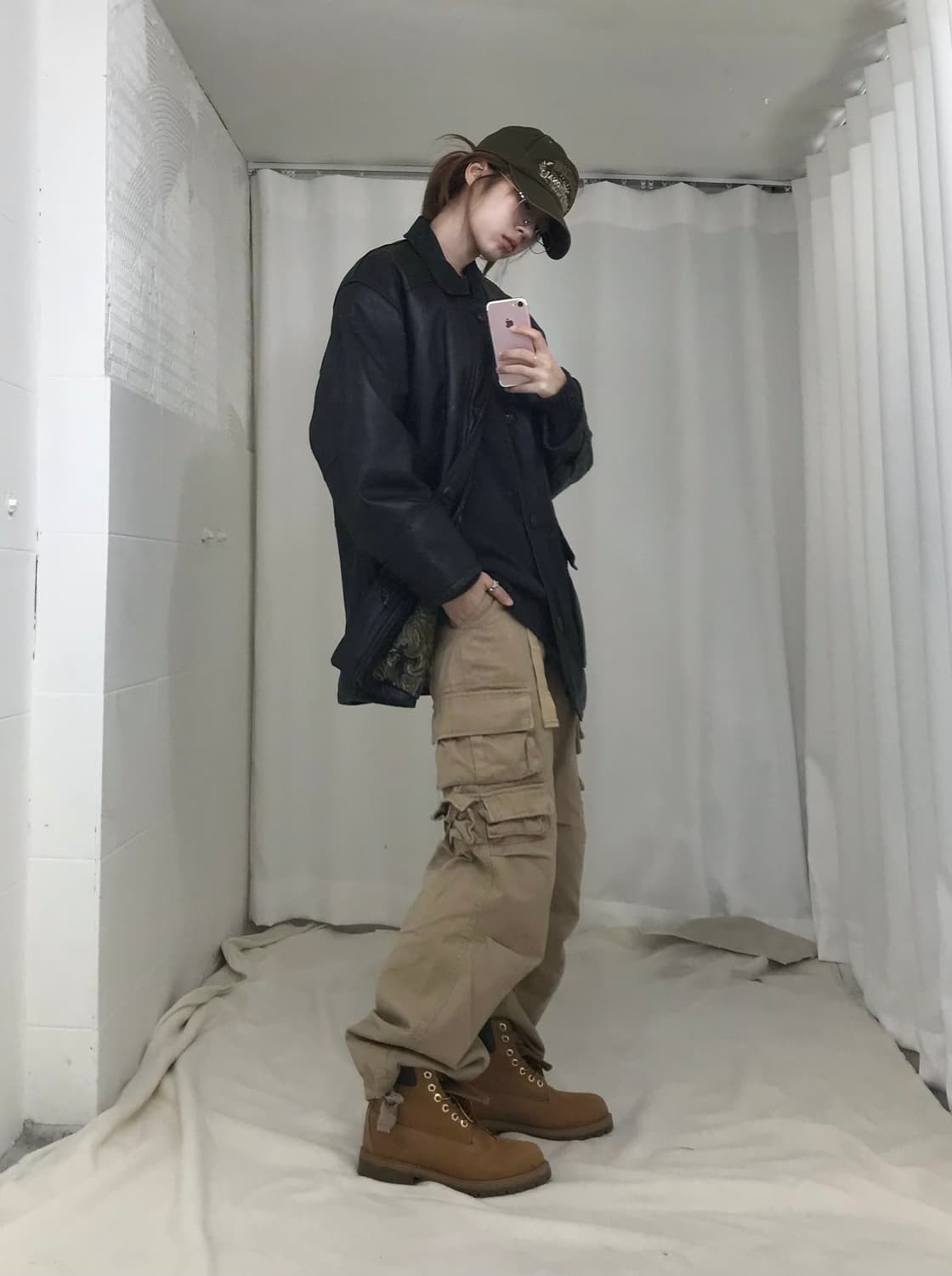 빈티지 레더 버튼 집업 가죽 자켓 상품이미지2