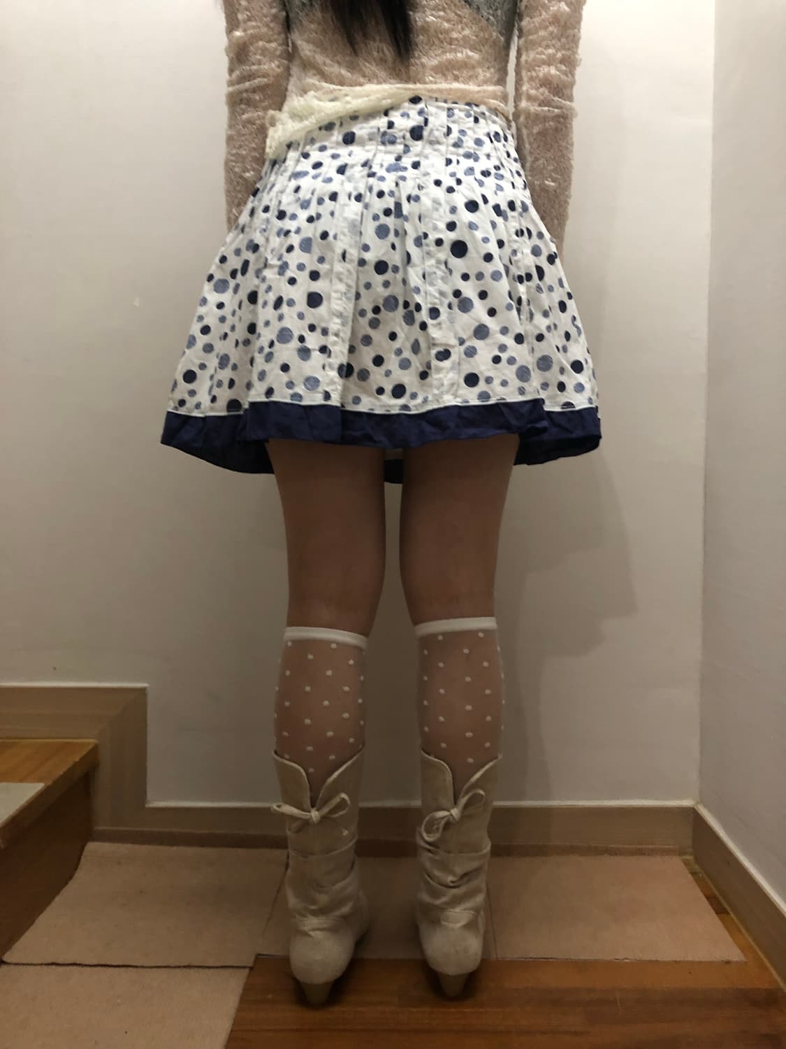 빈티지 화이트 블루 도트 스커트 상품이미지7