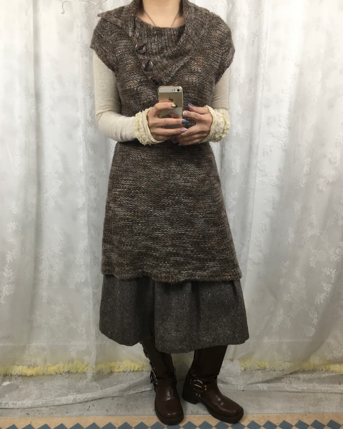 Melange Shawl Collar Button Knit Dress 상품이미지7