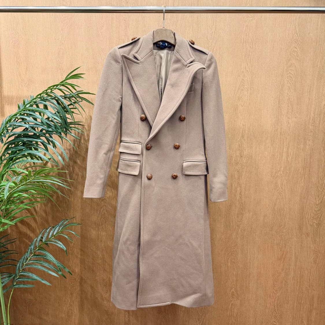 랄프로렌 더블 브레스티드 롱 코트 숄더 에폴렛 플랩 포켓 디테일 베이지 상품이미지1