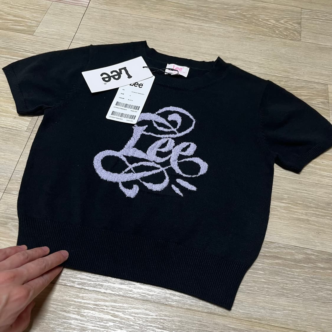 (S) 새상품 리 Lee 우먼스 그래픽 반팔 니트 블랙 상품이미지5