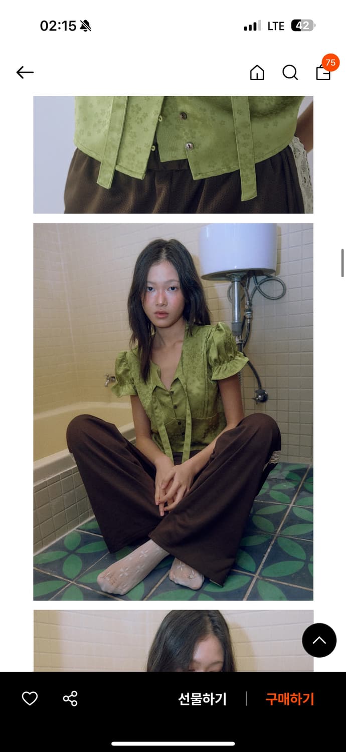 호쿠스포쿠스 타이 블라우스 올리브 그린 상품이미지6