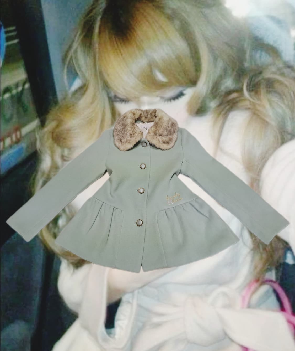 메조피아노깔 일본 로걀 히메갸루 달천깔 빈티지 리본 민트 퍼코트 상품이미지1