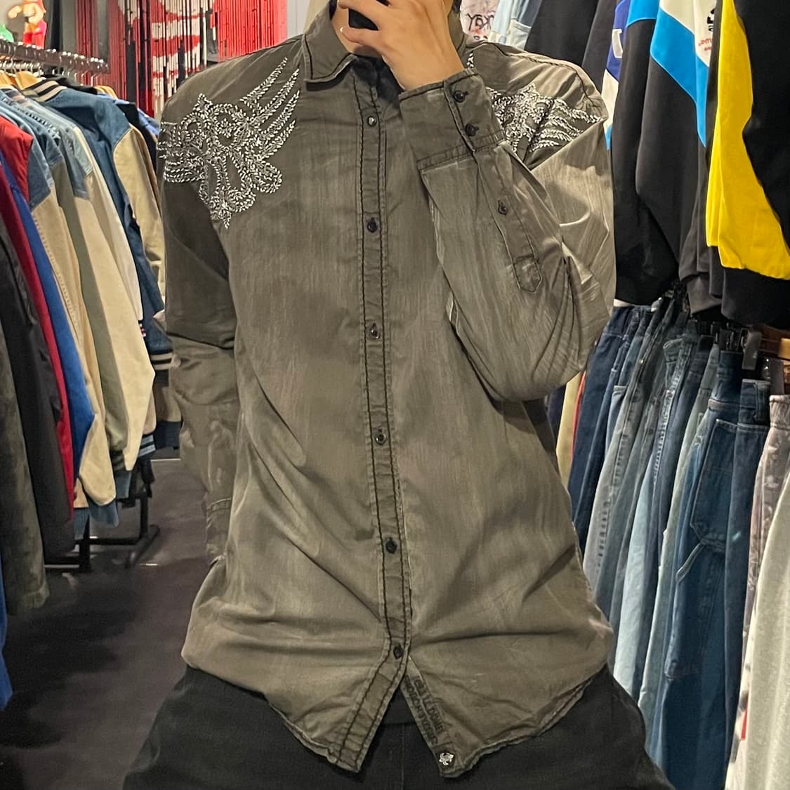 [IM] vtg 웨스턴 자수 차콜 셔츠 상품이미지3