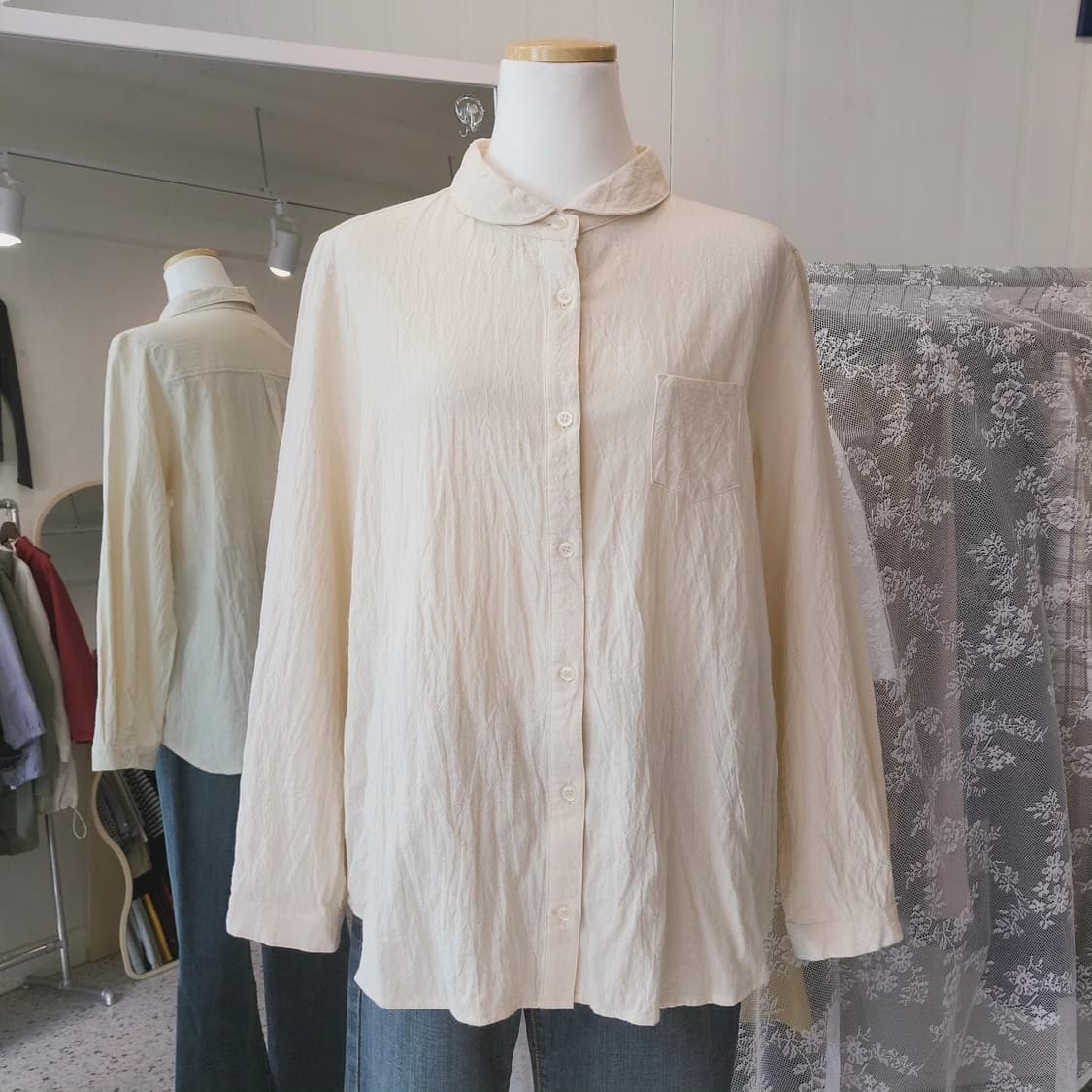 Self service 둥근카라 링클 면셔츠 상품이미지3