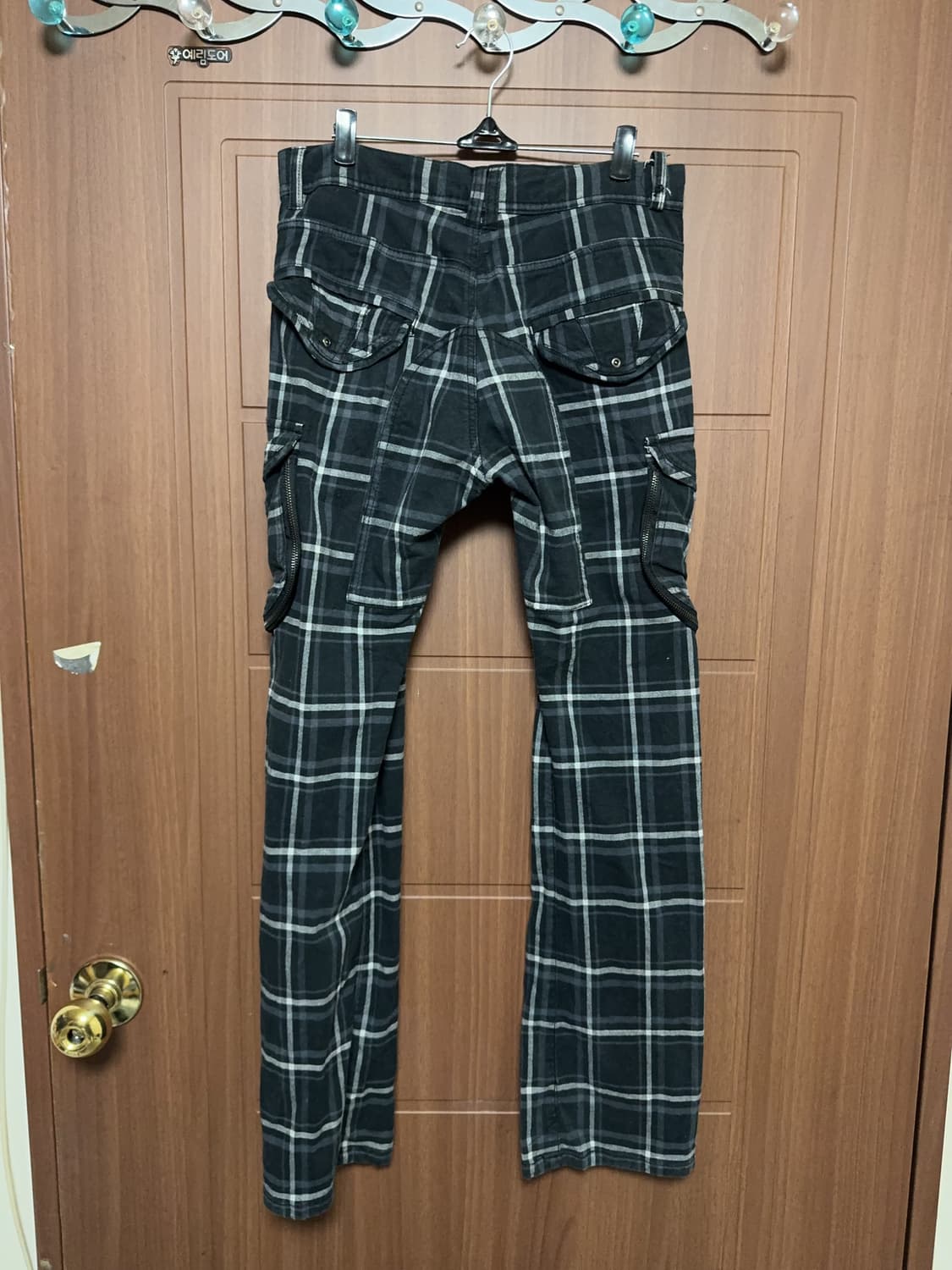 빈티지 중성계 서브컬쳐 락 펑크 체크 사이드 포켓 카고팬츠 상품이미지3