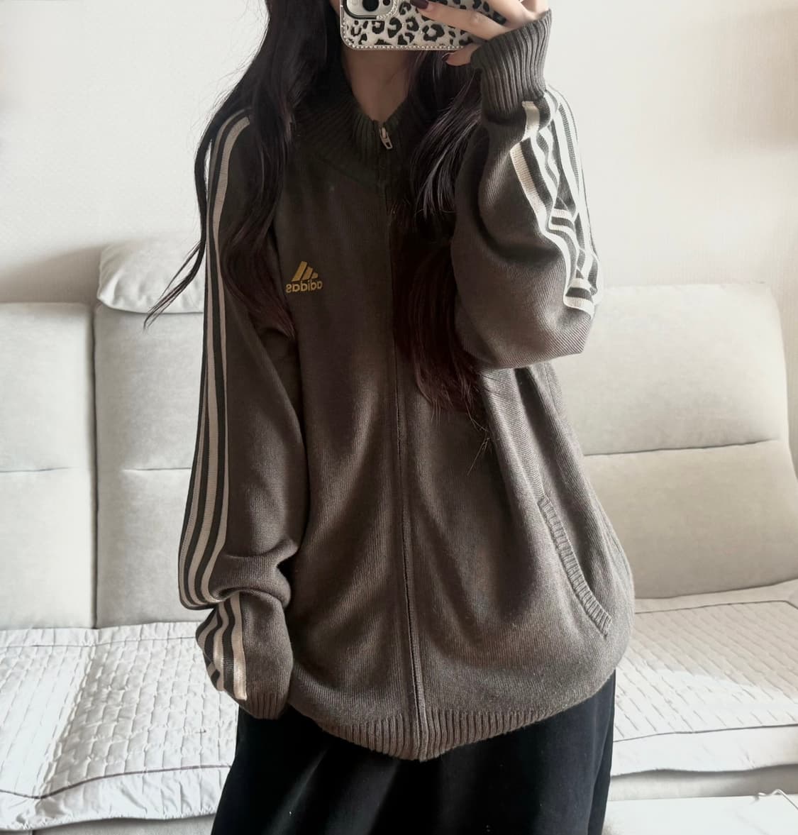 아디다스 일본 카키 니트집업 상품이미지1