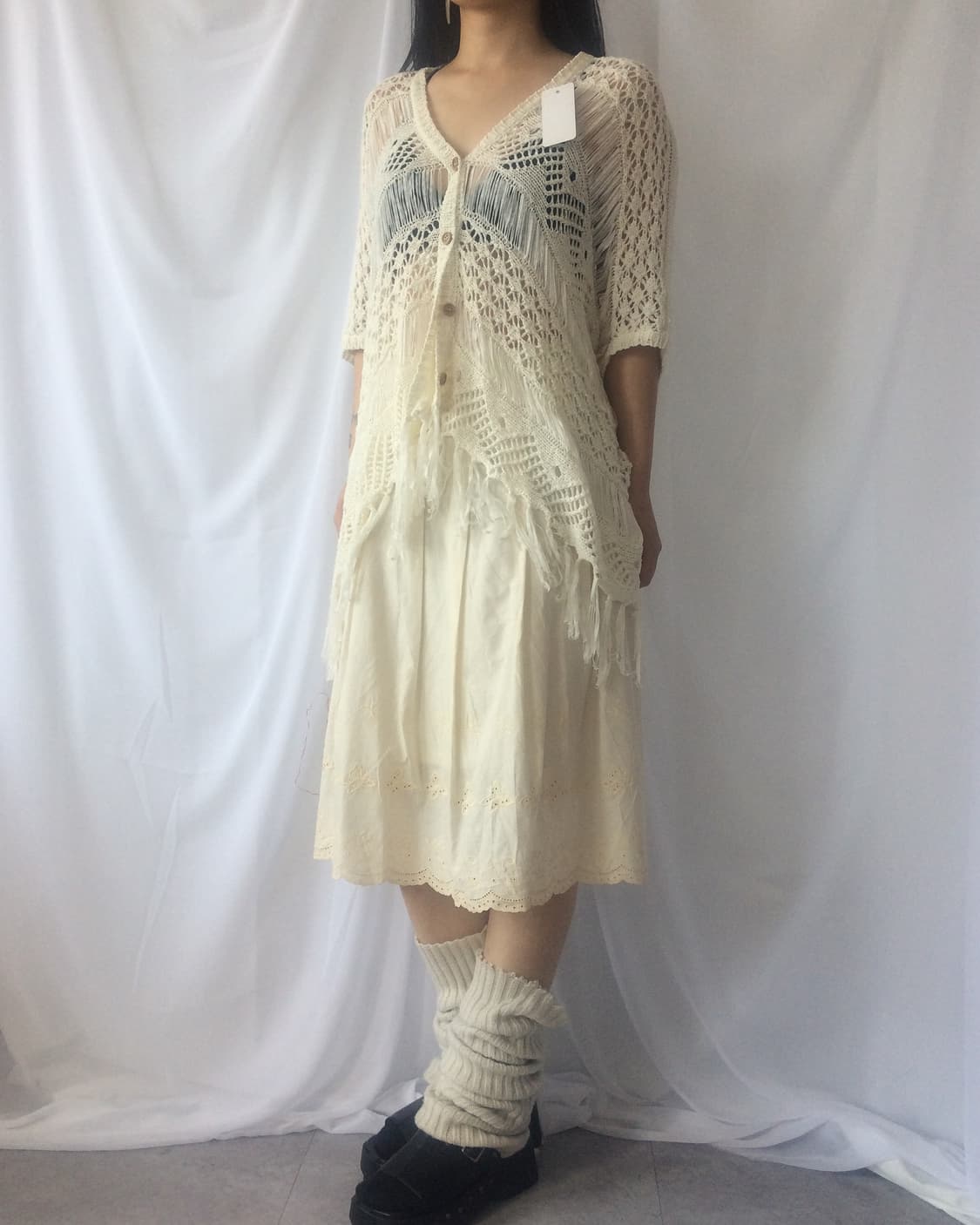 Fringe net knit cardigan 상품이미지1