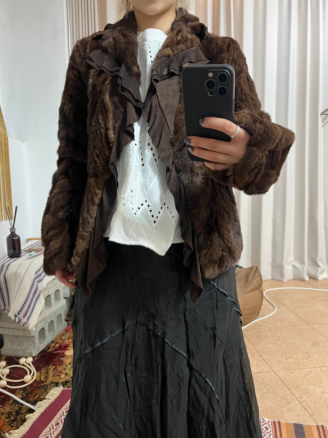 The Izzat collection 밍크 브라운 오픈 퍼 자켓  상품이미지1