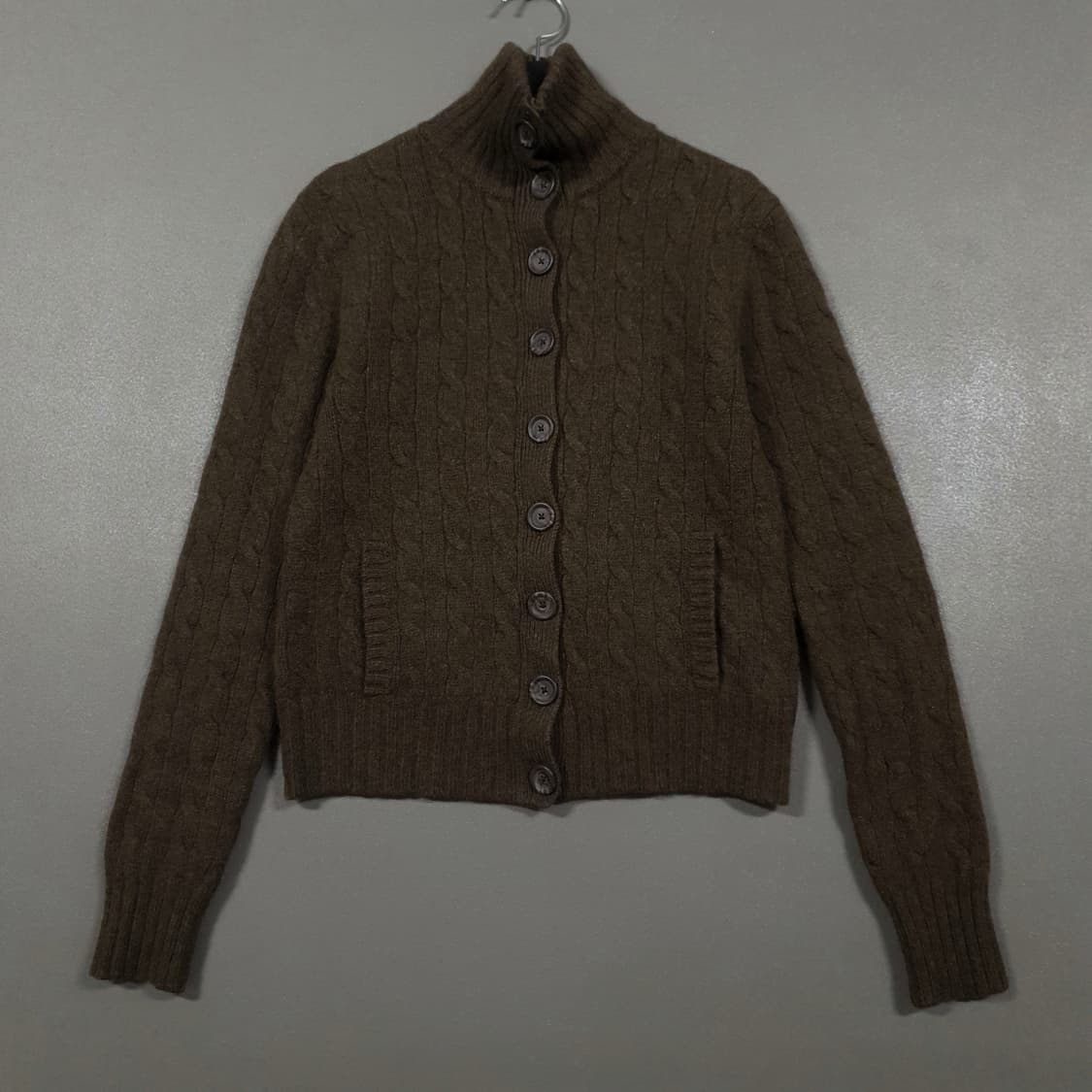 여성 S) 폴로 랄프로렌 울 캐시미어 케이블 니트 꽈배기 가디건 브라운 상품이미지1