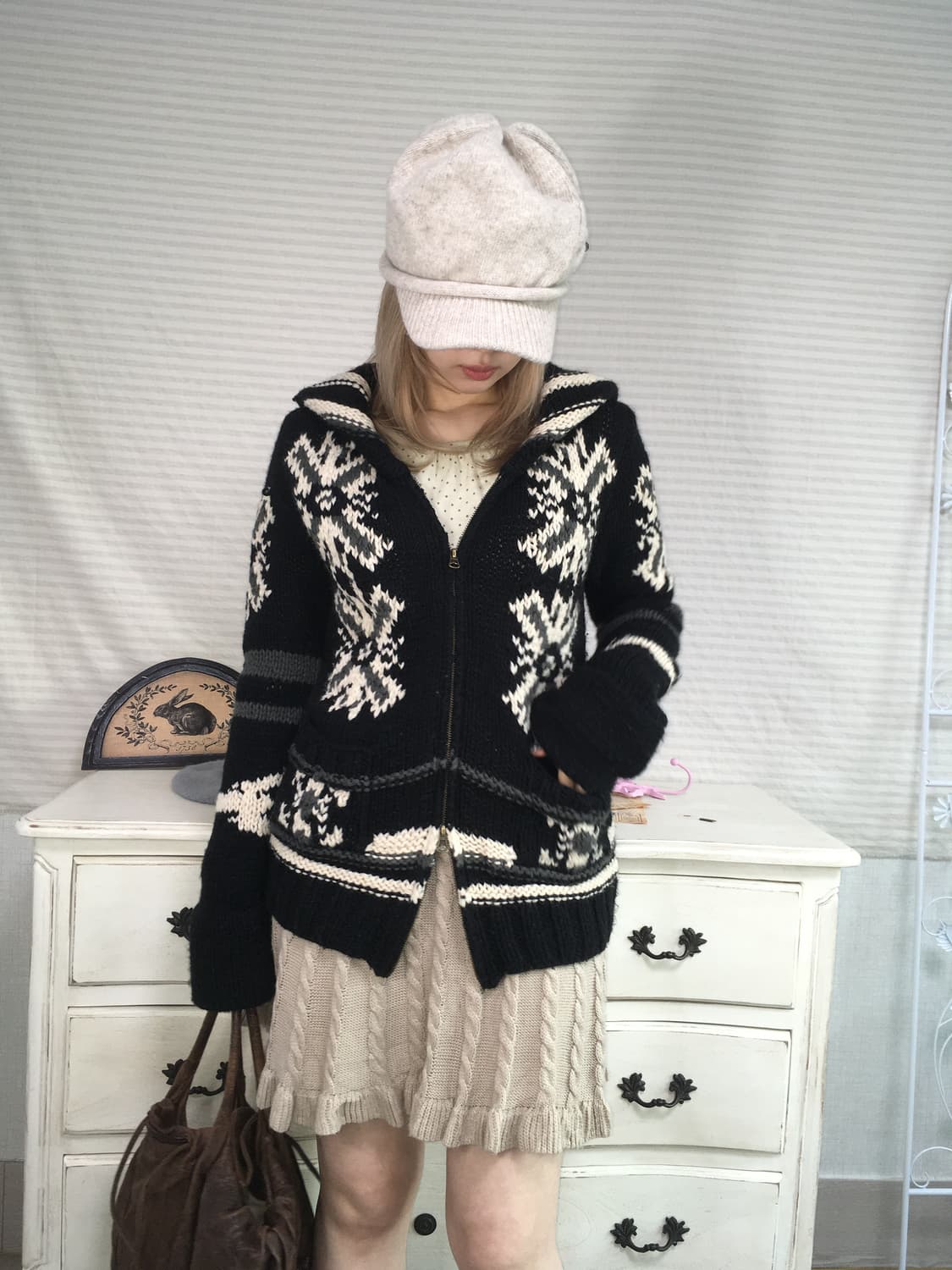 일본빈티지 코위찬 블랙 노르딕 패턴 집업 상품이미지1