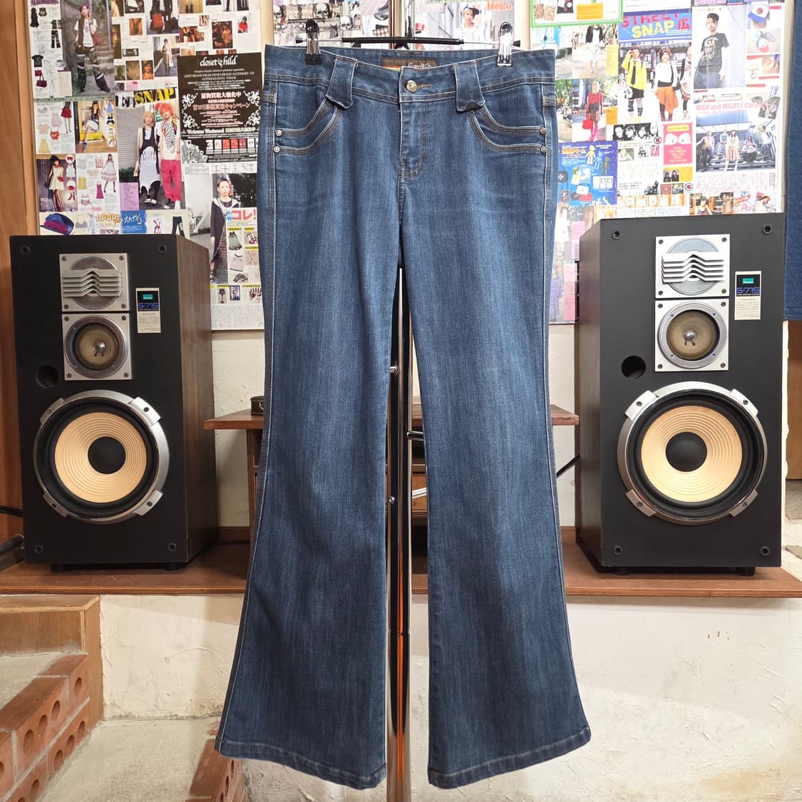 빈티지 스티치 로우라이즈 부츠컷 진청 데님 팬츠 . 상품이미지2