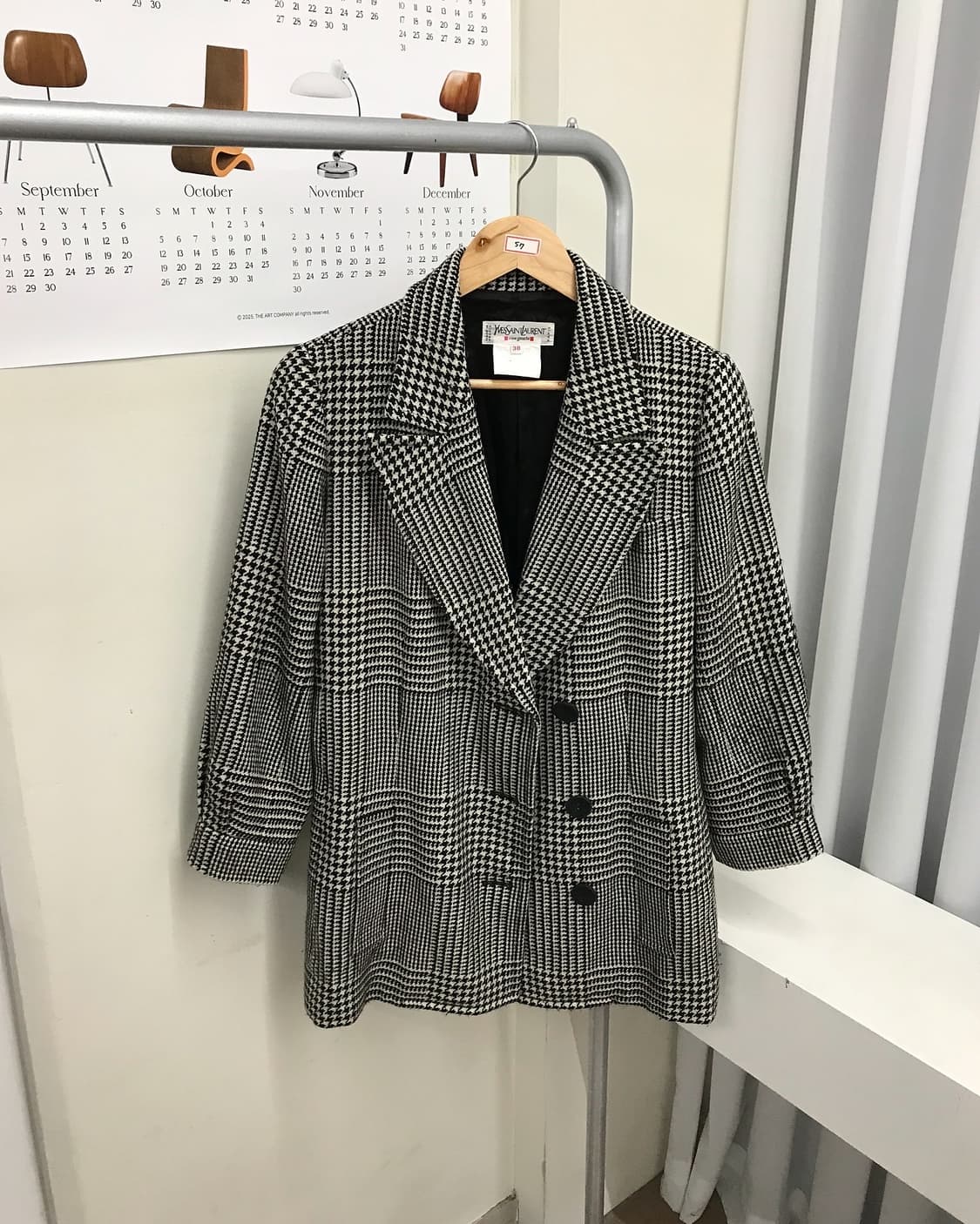 입생로랑 울 하운드체크 하프 코트 상품이미지2