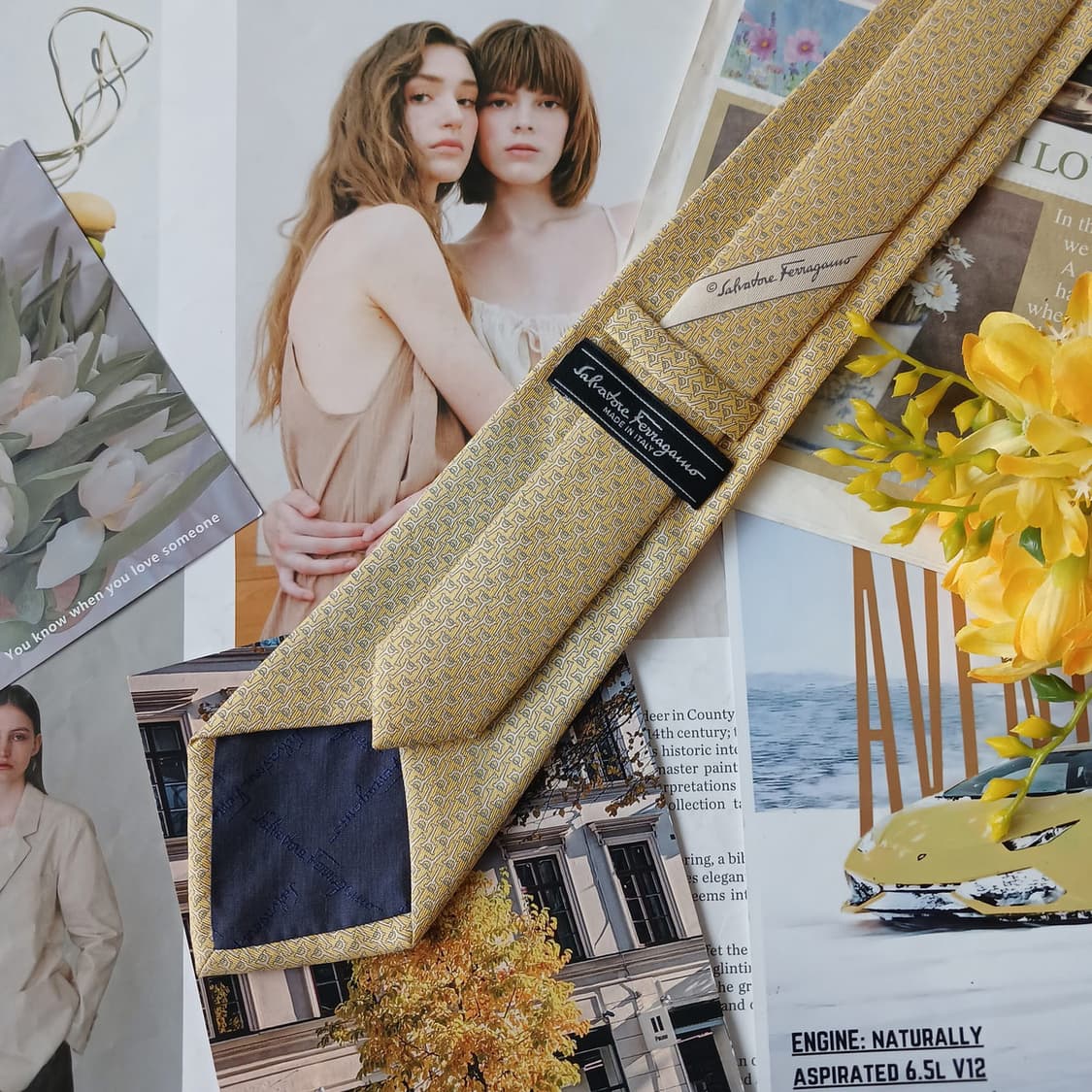 살바토레 페라가모 기린 간치니 패턴 넥타이 8.7cm A등급 A19807 상품이미지4