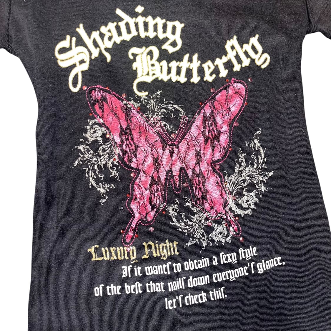 나비 레이스 프린팅 반팔티 갸루y2k펑크 상품이미지3