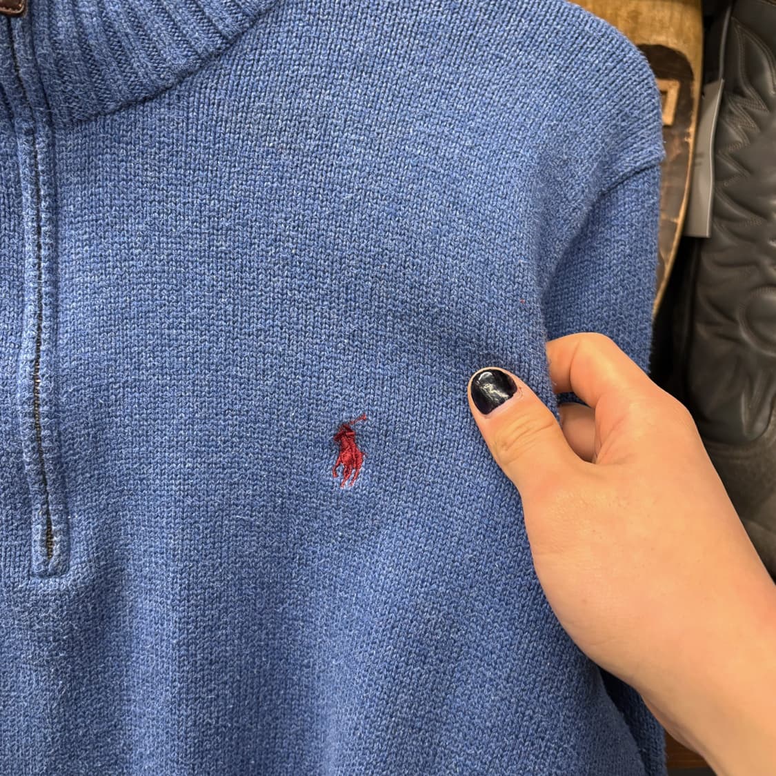 90s 폴로 랄프로렌 더블립 하프집업 코튼 니트 스웨터 블루 N638 상품이미지5