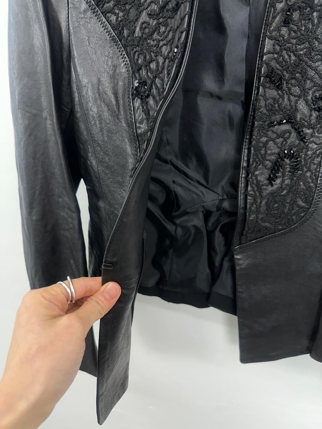 Beaded Lambskin Panel Leather Jacket 상품이미지8