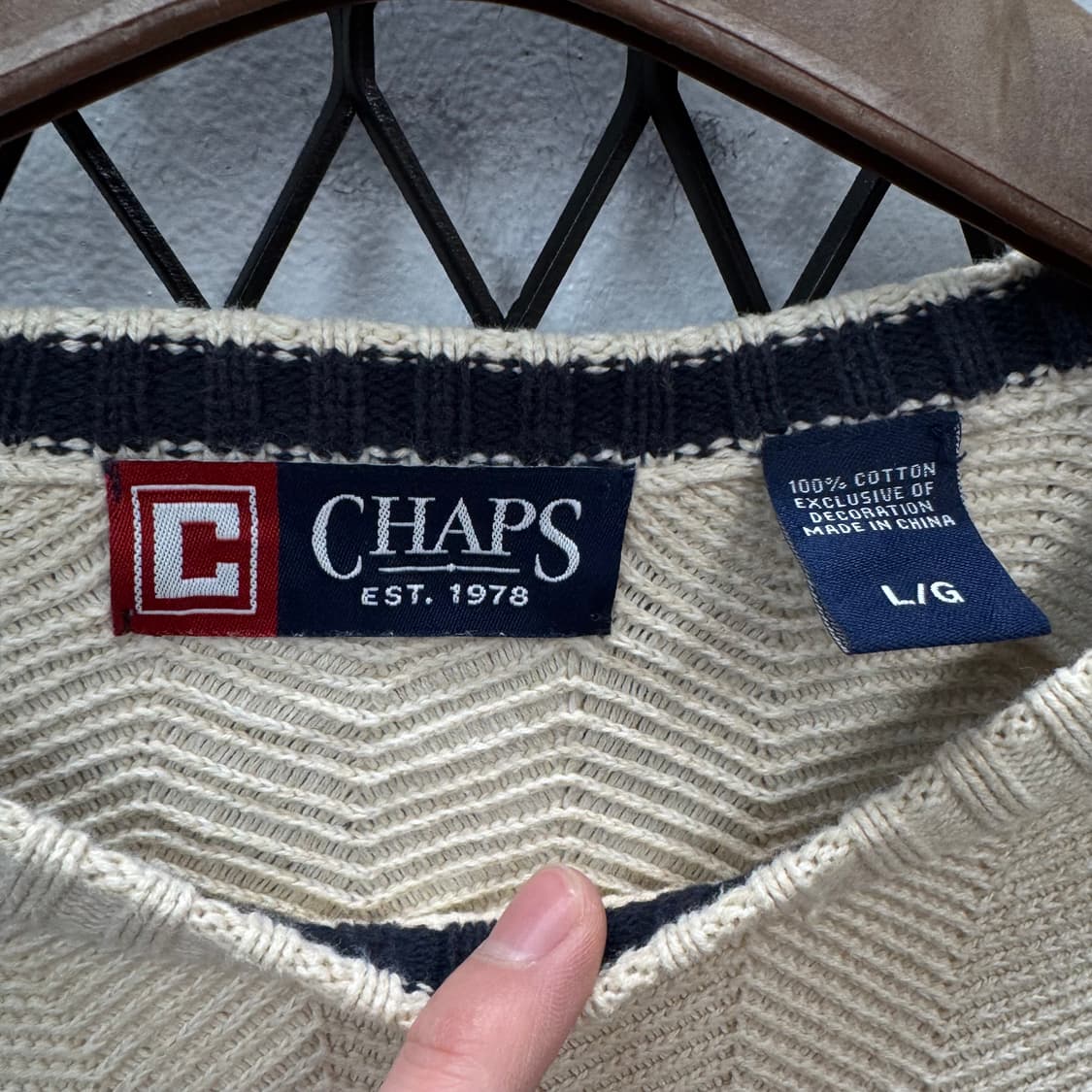00s 챕스 헤링본 텍스쳐 코튼 니트 전면 로고 포인트 아이보리 상품이미지6
