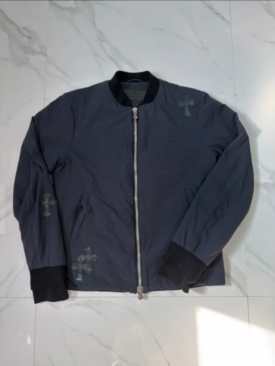 크롬하츠 VIC 크로스 레더패치 라지대거 캐시미어 블루종 자켓 M 상품이미지1