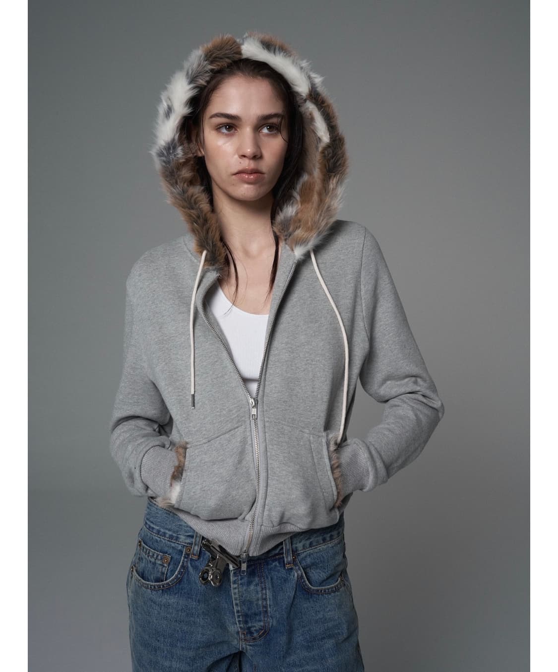 세틀포문 퍼 후드집업 그레이 상품이미지2