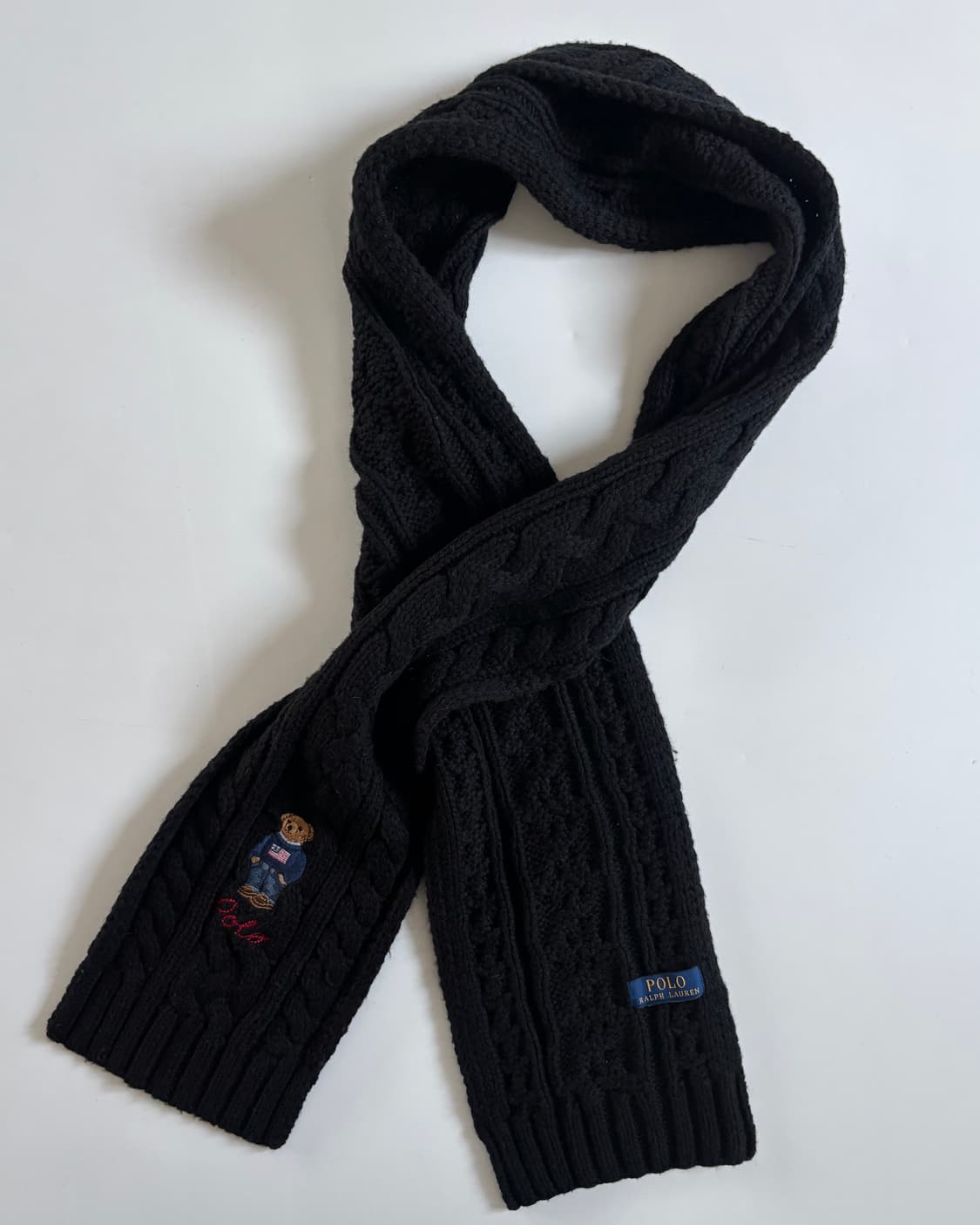 Polo 폴로 랄프로렌 베어자수 로고 블랙컬러 케이블 머플러 상품이미지3