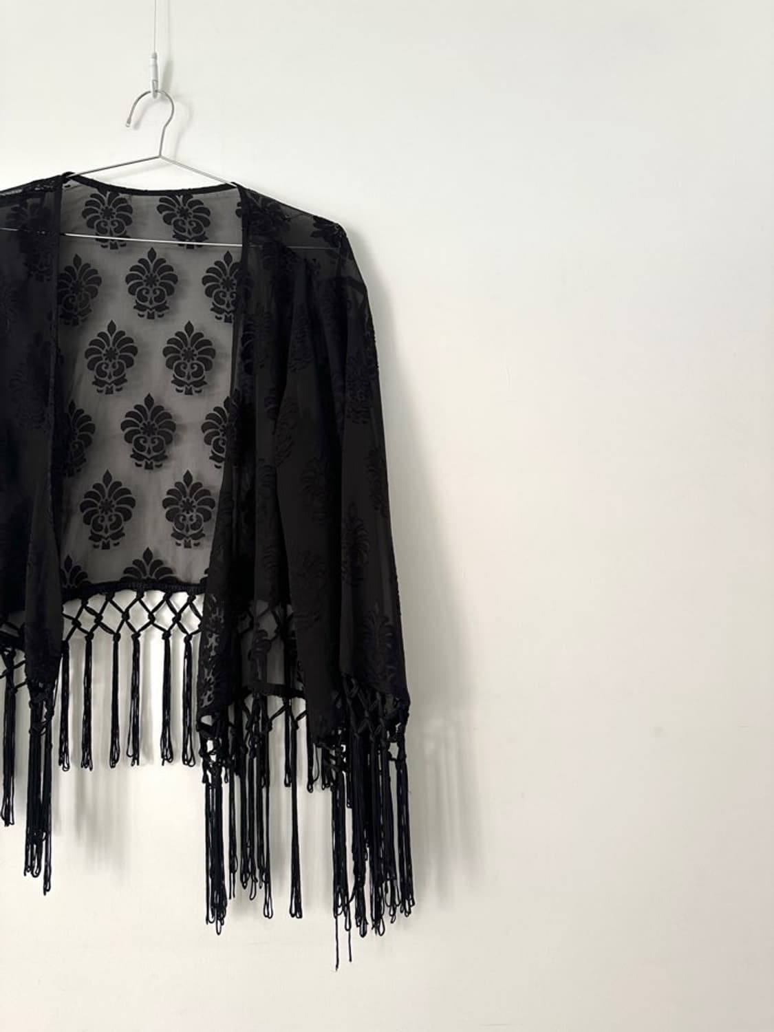 Rose pattern fringe cardigan / black 상품이미지2