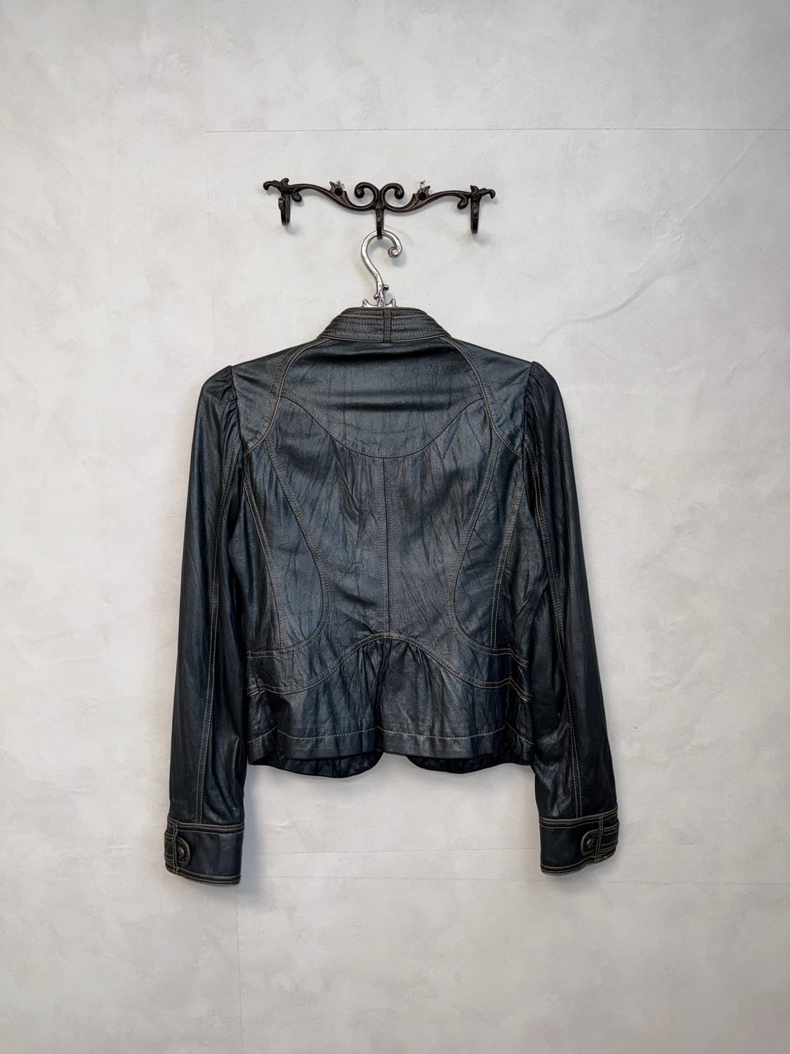 Metal charcoal green lamb skin button jk 상품이미지3